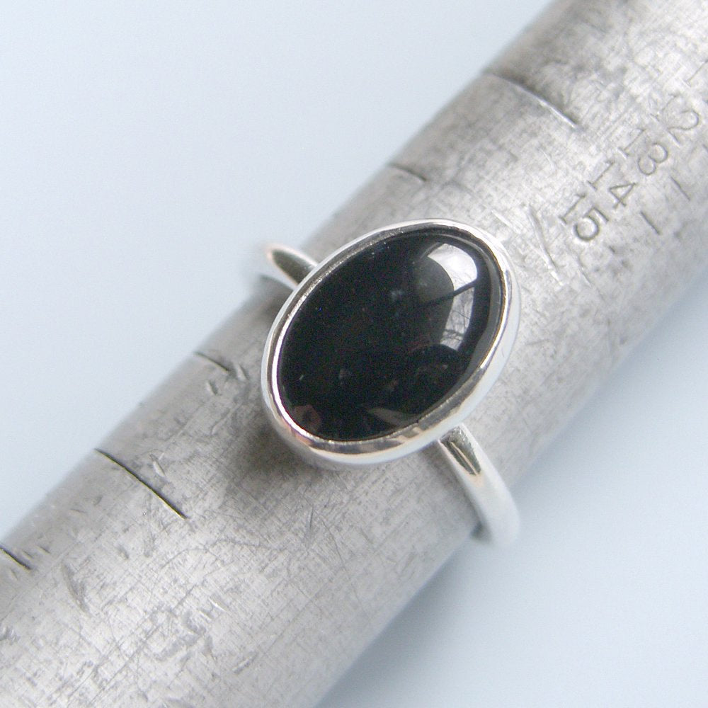 Black Onyx Ring Sterling Silver Ring Bezel Set Oval Stone