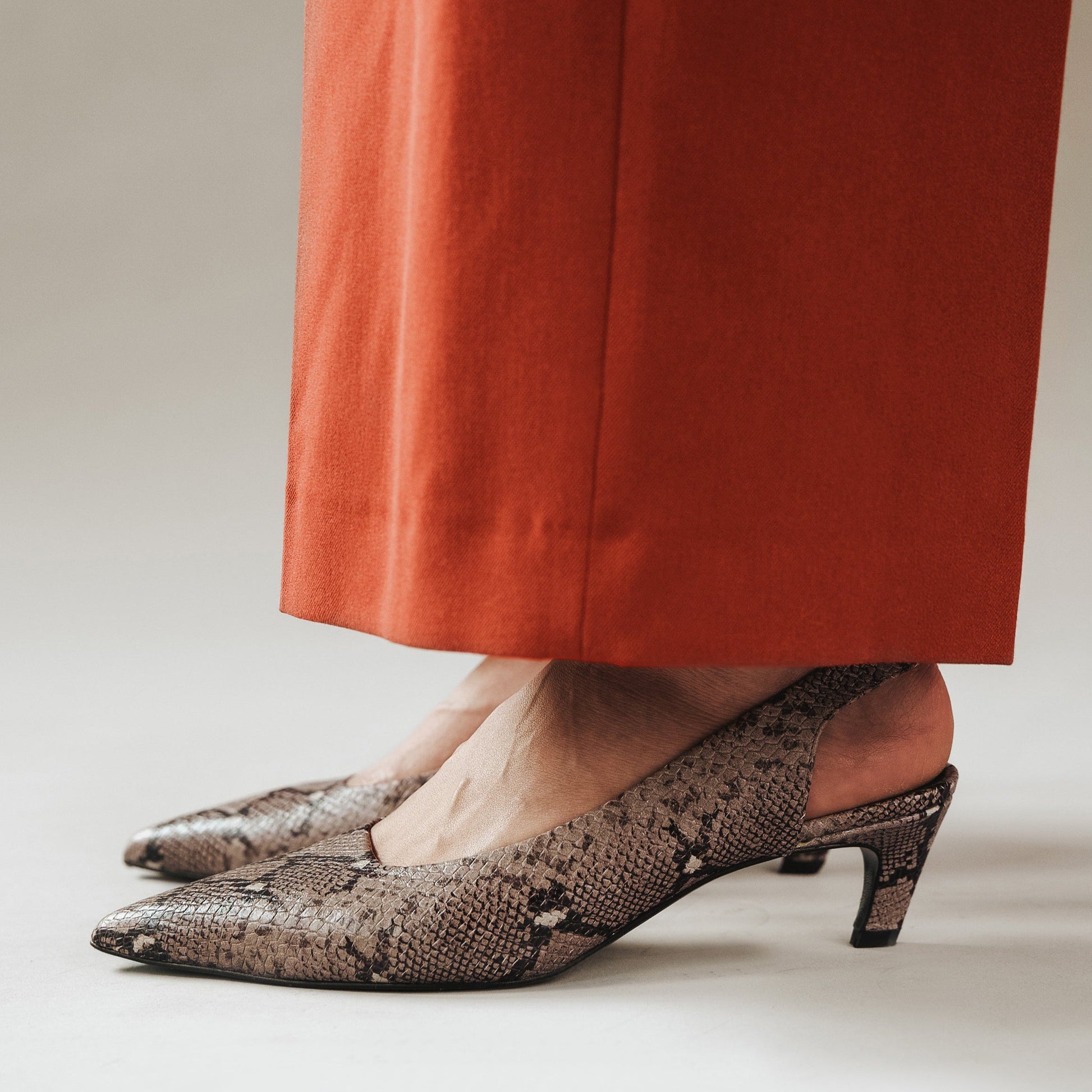 The Claire Slingback Taupe Snake