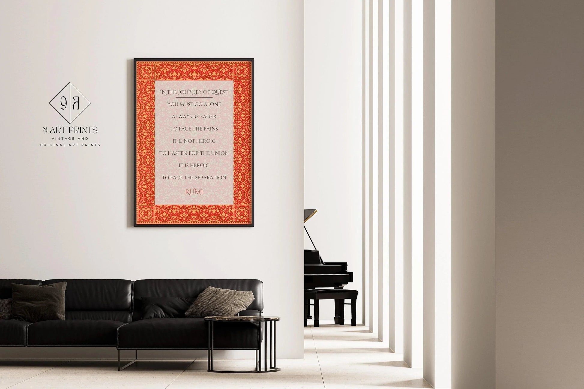 Affiche de poésie « Le Voyage de la Quête » de Rumi | Citation inspirante rouge (disponible encadrée ou non)