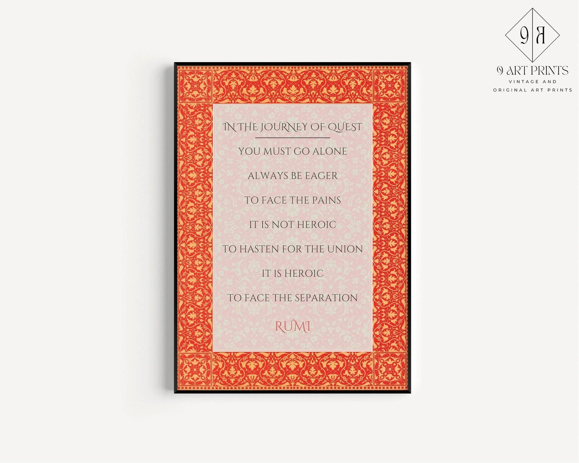 Affiche de poésie « Le Voyage de la Quête » de Rumi | Citation inspirante rouge (disponible encadrée ou non)