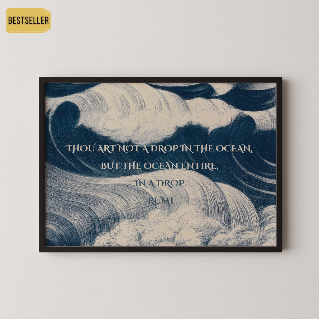 Reproduction giclée d'un poème de Rumi : Citation inspirante sur l'océan, poème bleu (Disponible encadré)