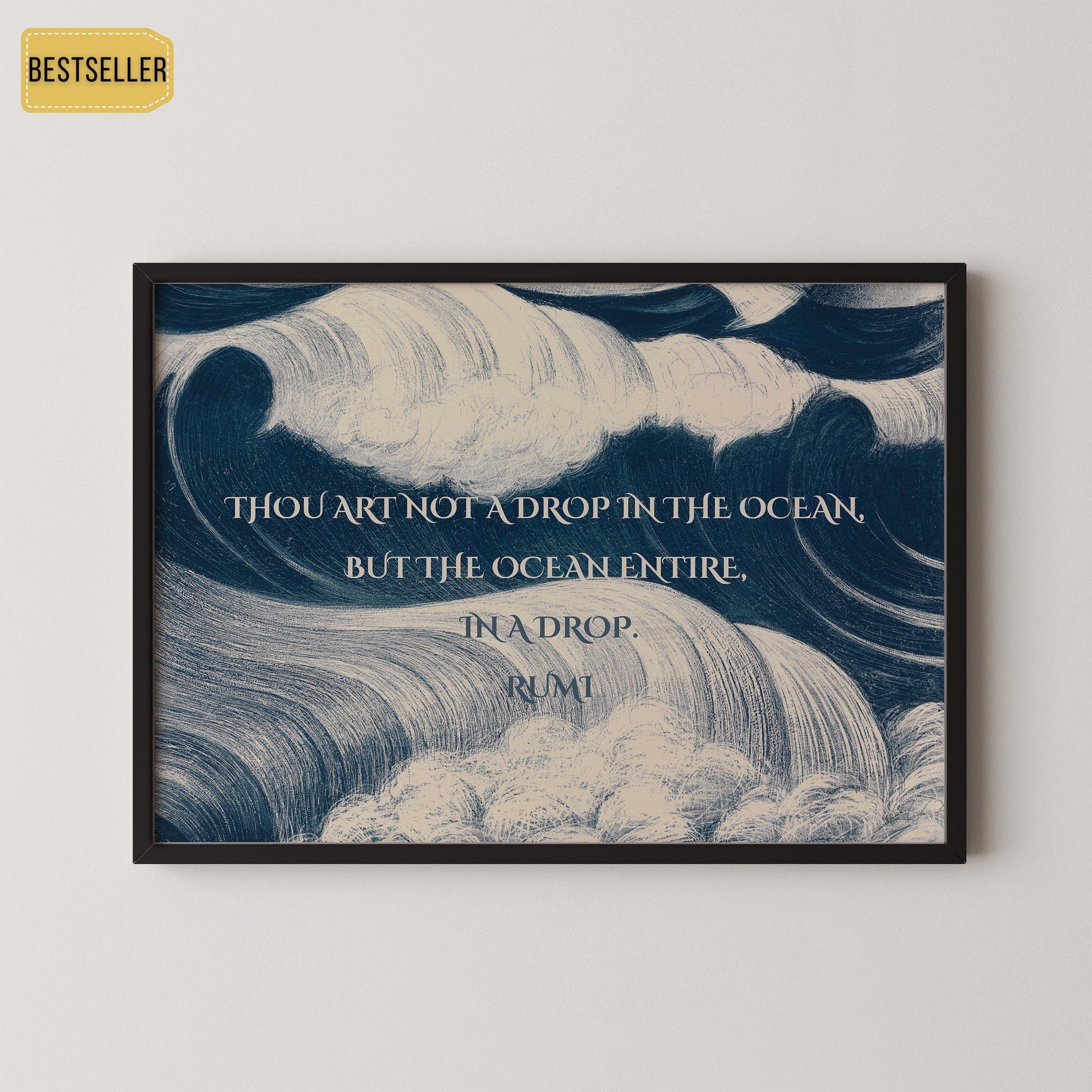 Reproduction giclée d'un poème de Rumi : Citation inspirante sur l'océan, poème bleu (Disponible encadré)