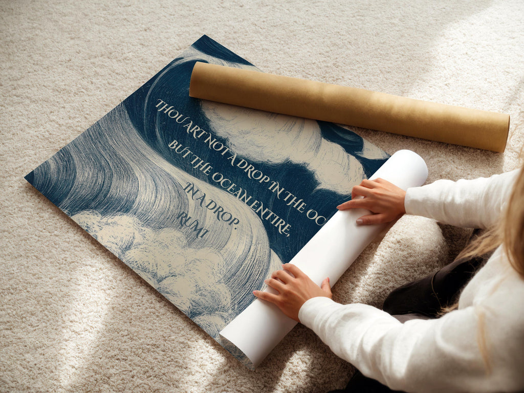 Reproduction giclée d'un poème de Rumi : Citation inspirante sur l'océan, poème bleu (Disponible encadré)