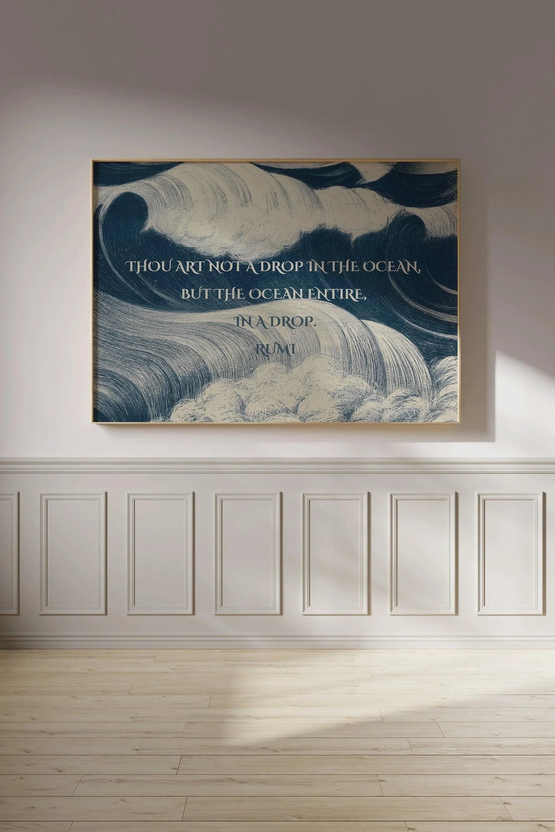 Reproduction giclée d'un poème de Rumi : Citation inspirante sur l'océan, poème bleu (Disponible encadré)