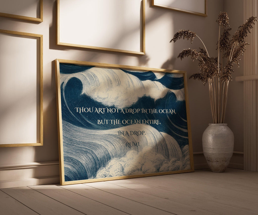 Reproduction giclée d'un poème de Rumi : Citation inspirante sur l'océan, poème bleu (Disponible encadré)