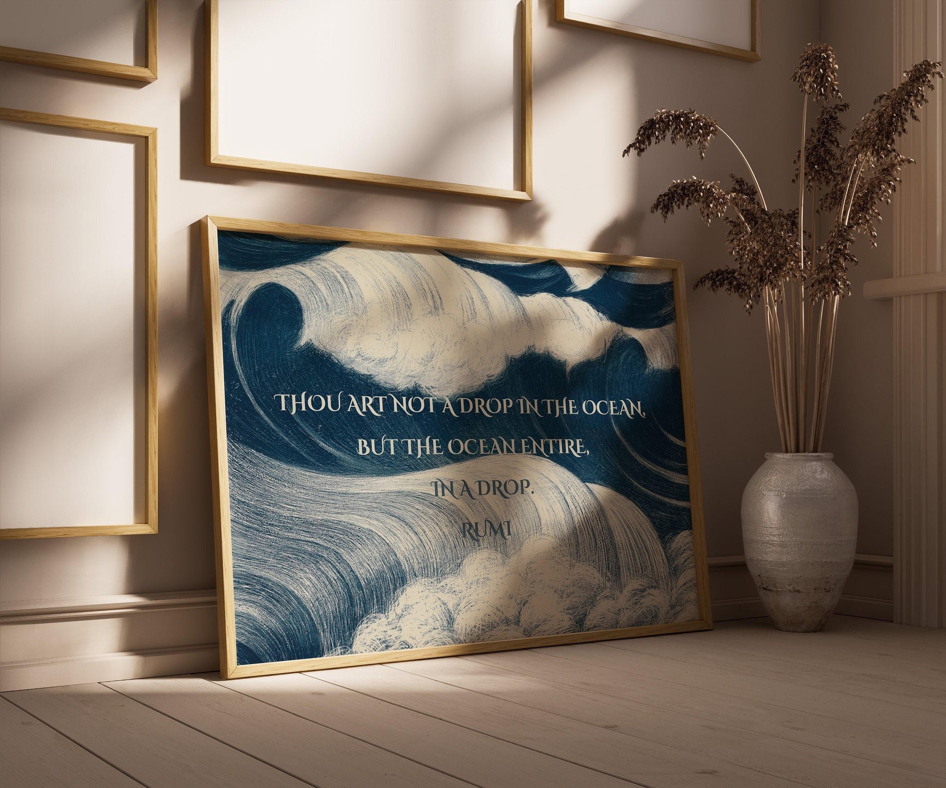 Reproduction giclée d'un poème de Rumi : Citation inspirante sur l'océan, poème bleu (Disponible encadré)