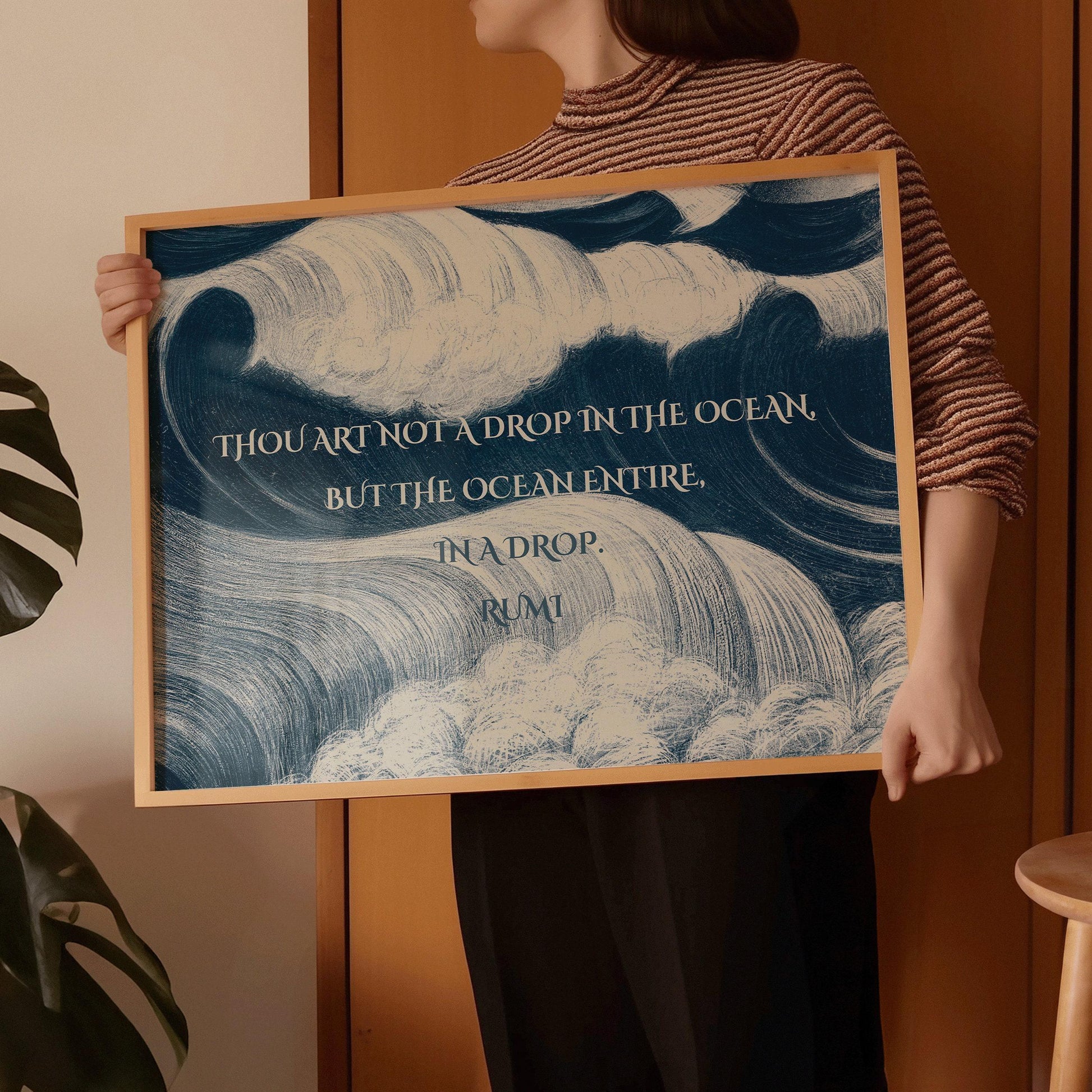 Reproduction giclée d'un poème de Rumi : Citation inspirante sur l'océan, poème bleu (Disponible encadré)