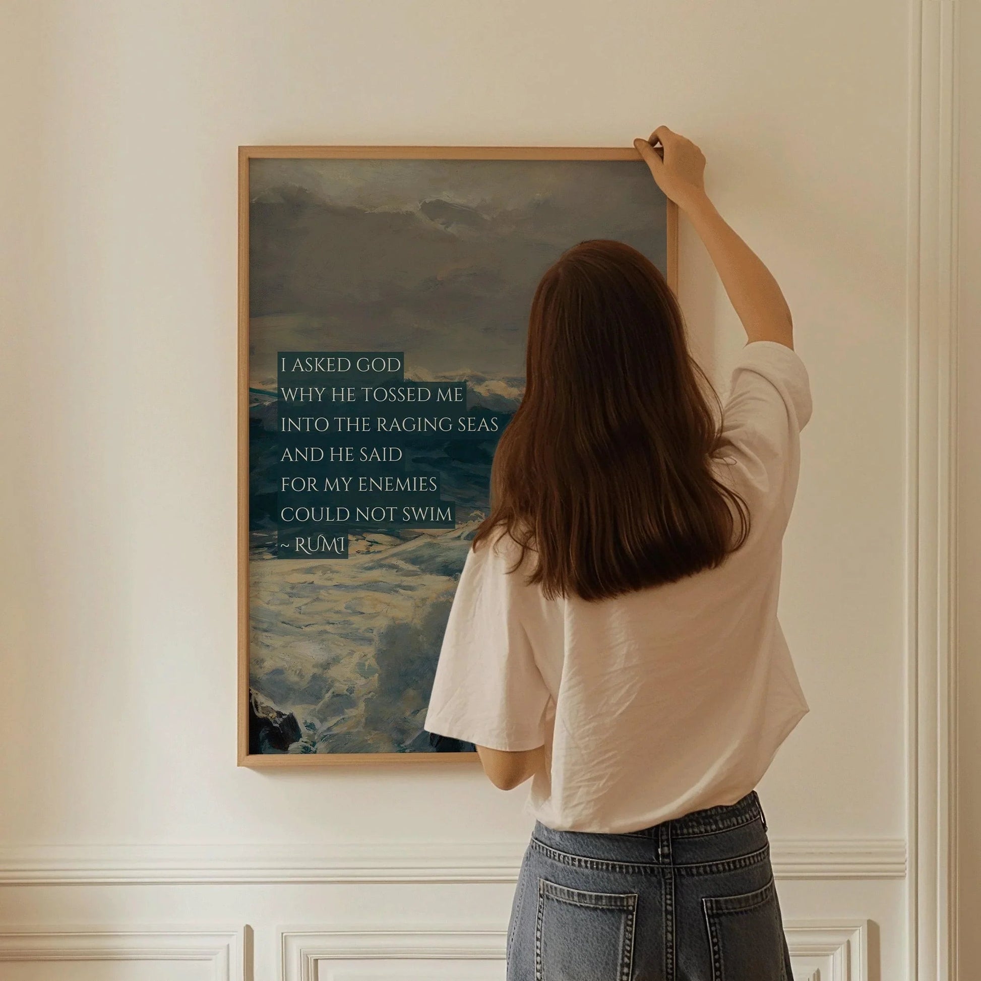 Estampe de poésie de Rumi : Citation inspirante sur les mers déchaînées (Giclée)
