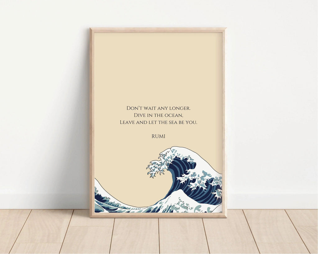 Estampe artistique Rumi Wave : Poésie inspirante beige (Giclée)