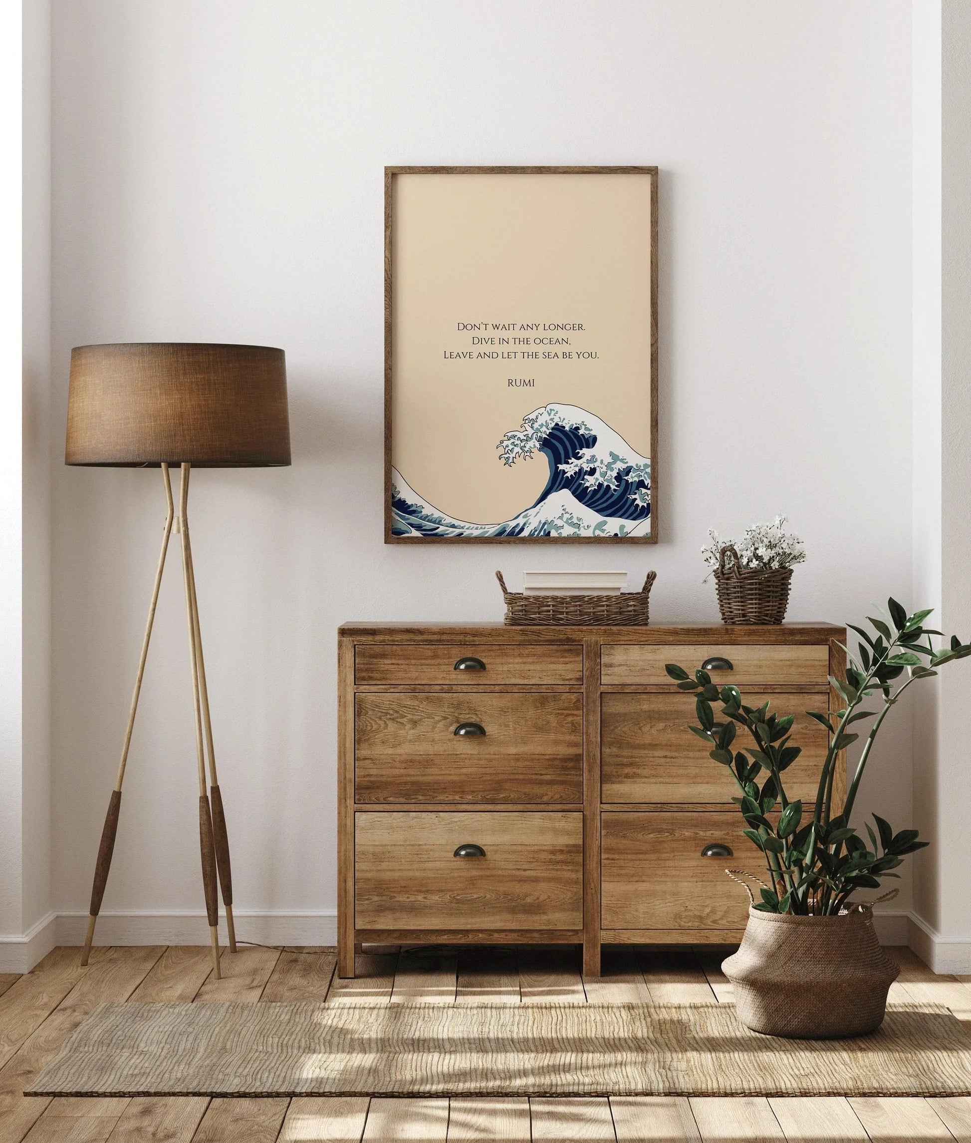 Estampe artistique Rumi Wave : Poésie inspirante beige (Giclée)