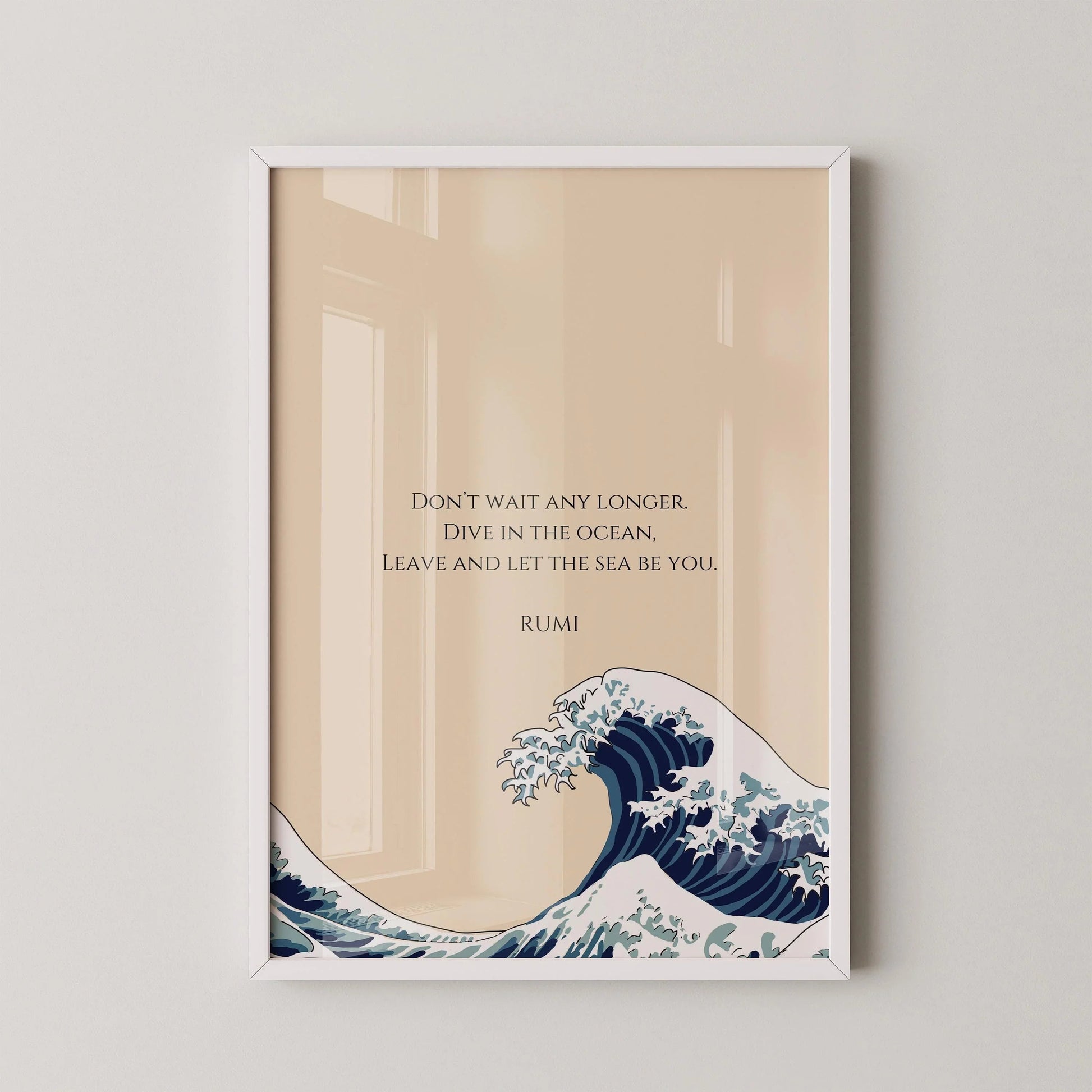 Estampe artistique Rumi Wave : Poésie inspirante beige (Giclée)