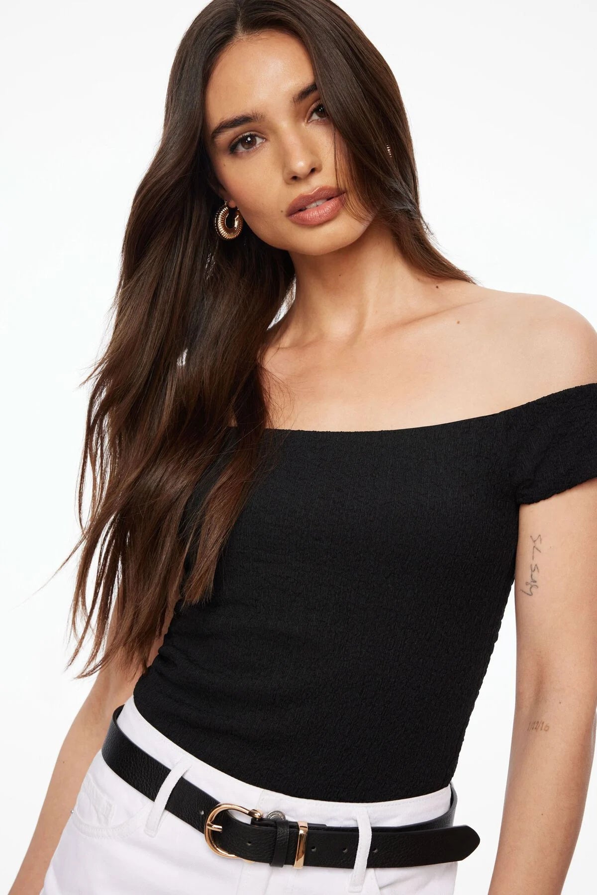 Off Shoulder Popcorn Textured Top