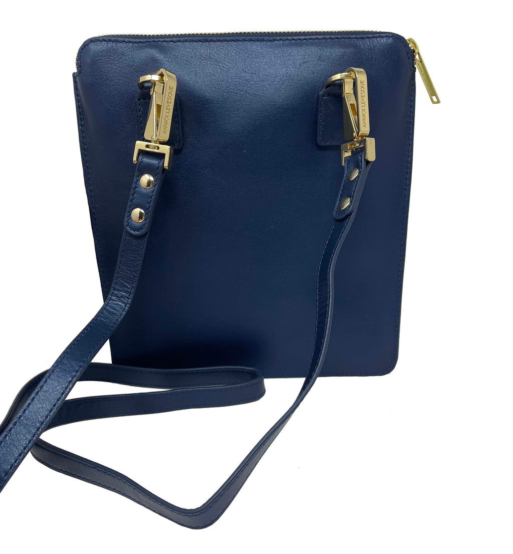 Small Genuine Leather Shoulder Bag Stella, Navy