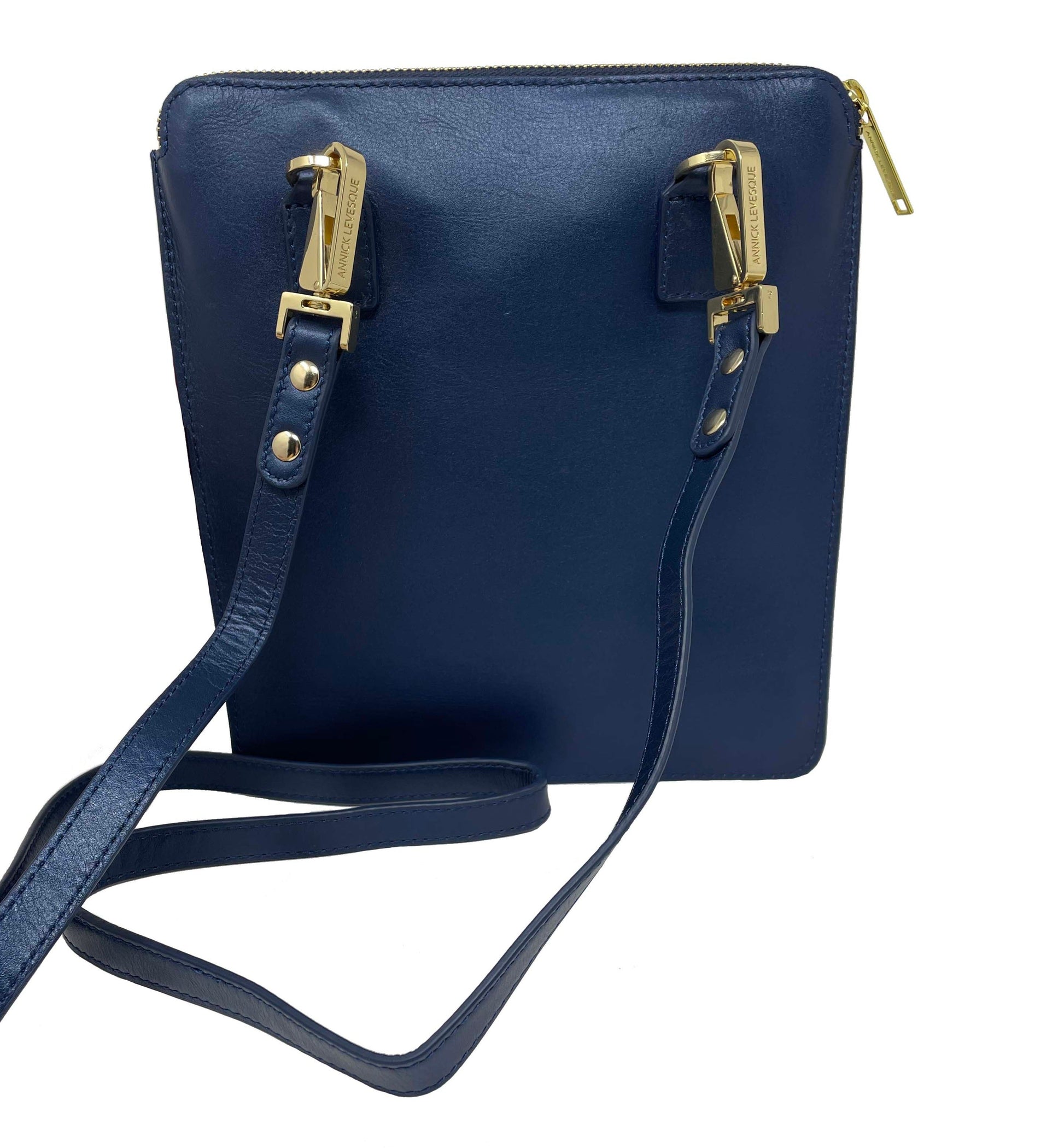 Small Genuine Leather Shoulder Bag Stella, Navy