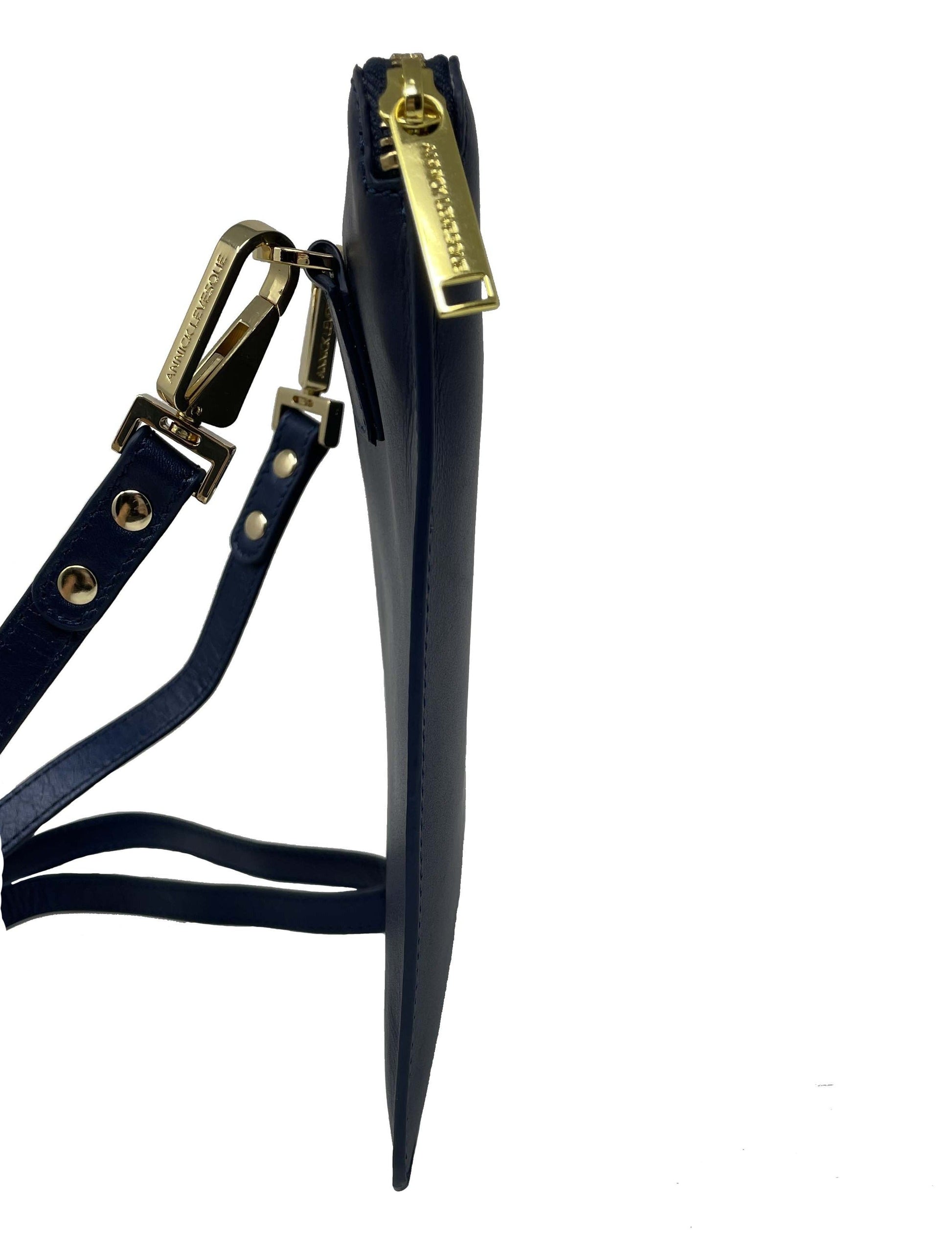 Small Genuine Leather Shoulder Bag Stella, Navy