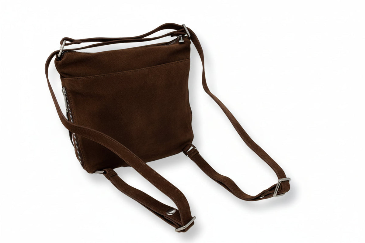 Brown Suede Convertible Backpack, Josée