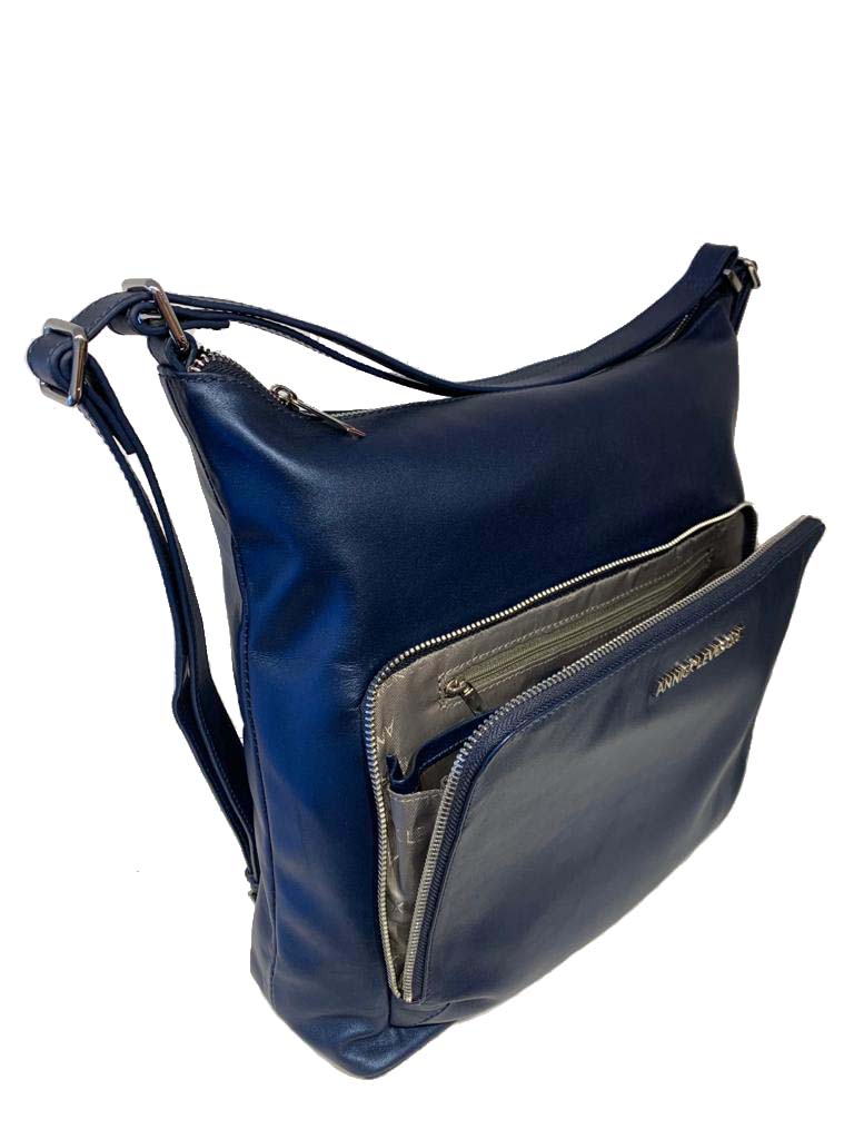 Transformable Navy Blue Leather Handbag, Alexandra