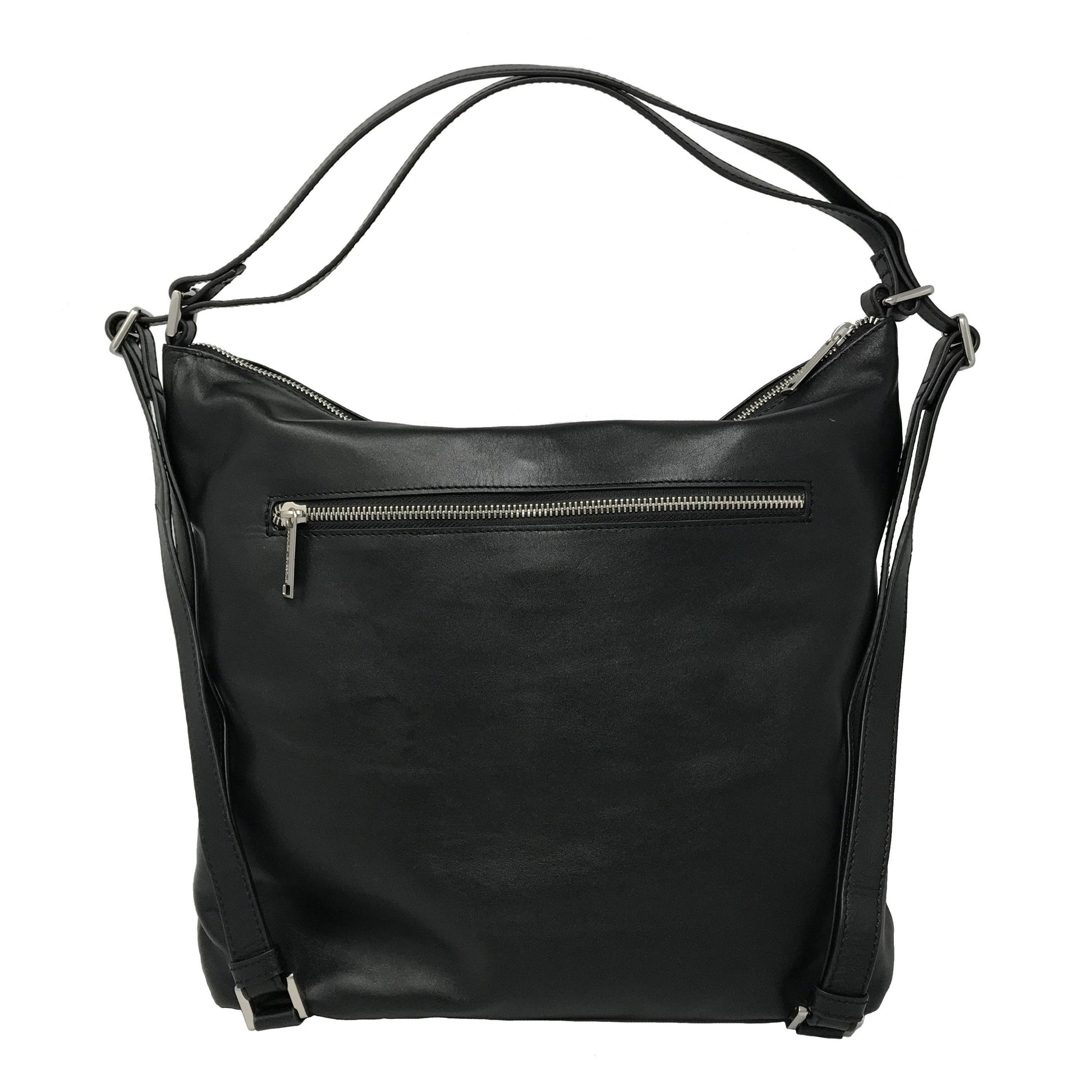 Transformable Black Genuine Leather Handbag - Alexandra