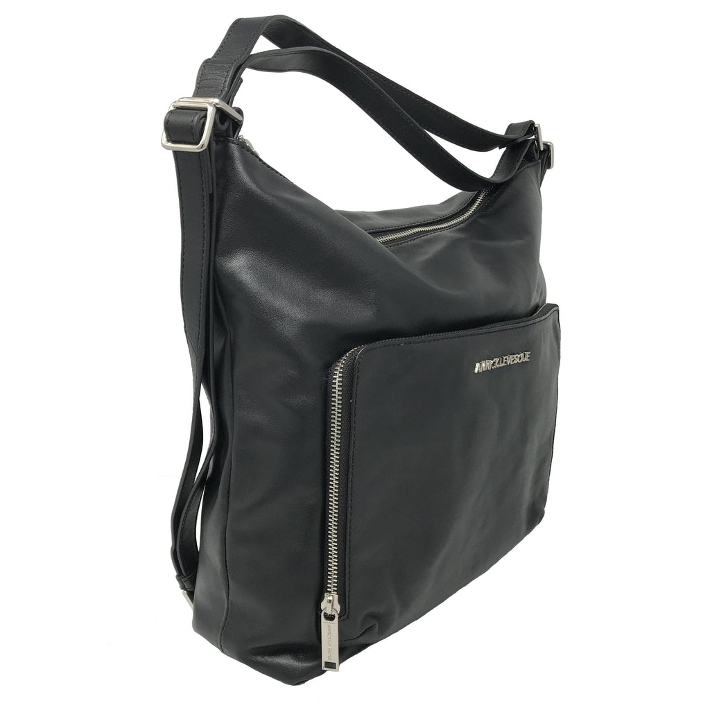 Transformable Black Genuine Leather Handbag - Alexandra