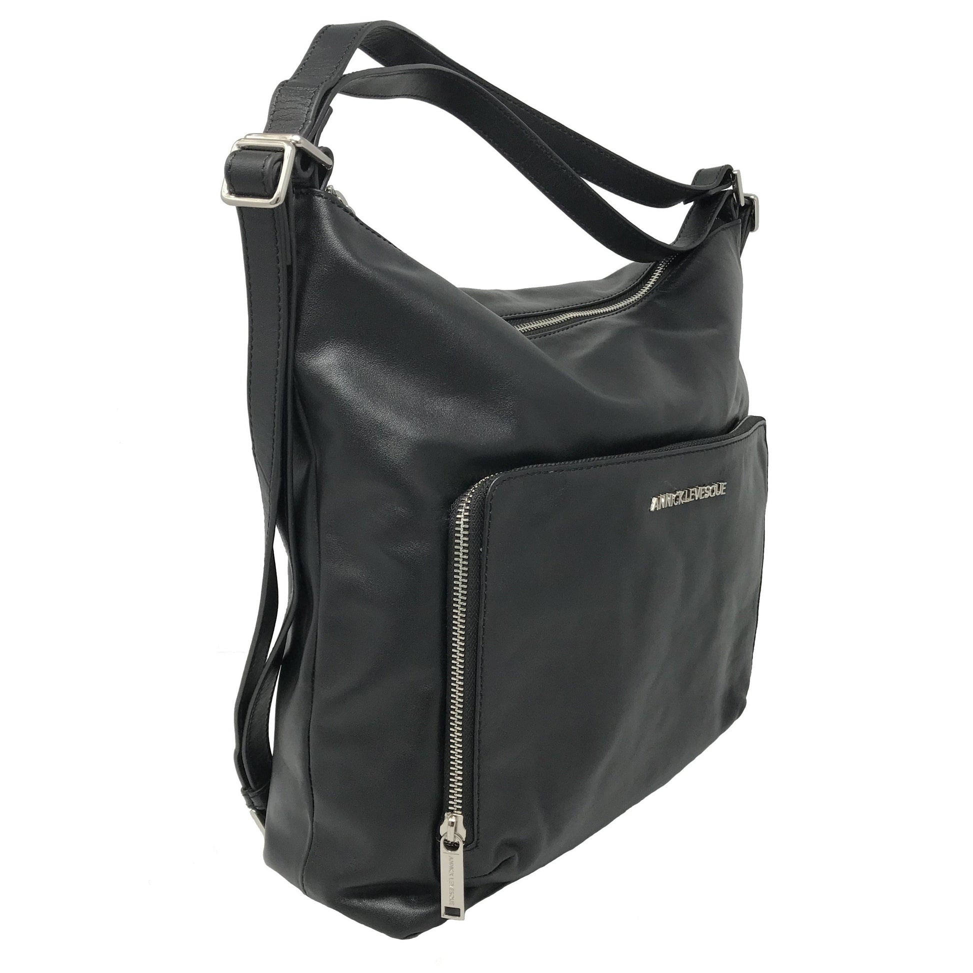 Transformable Black Genuine Leather Handbag - Alexandra