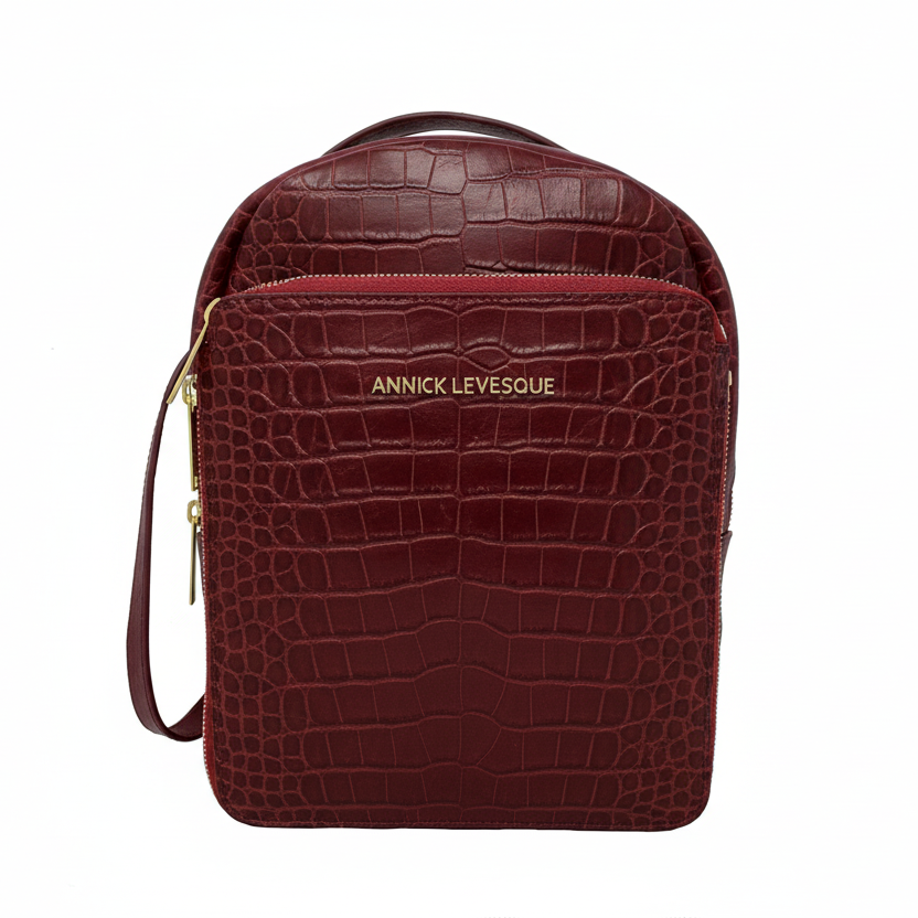 Bordeaux Red Crocodile Leather Backpack, Alice