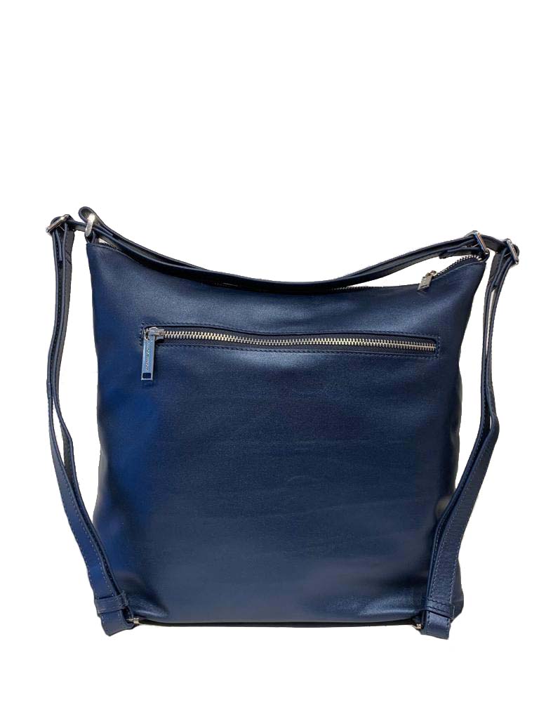 Transformable Navy Blue Leather Handbag, Alexandra