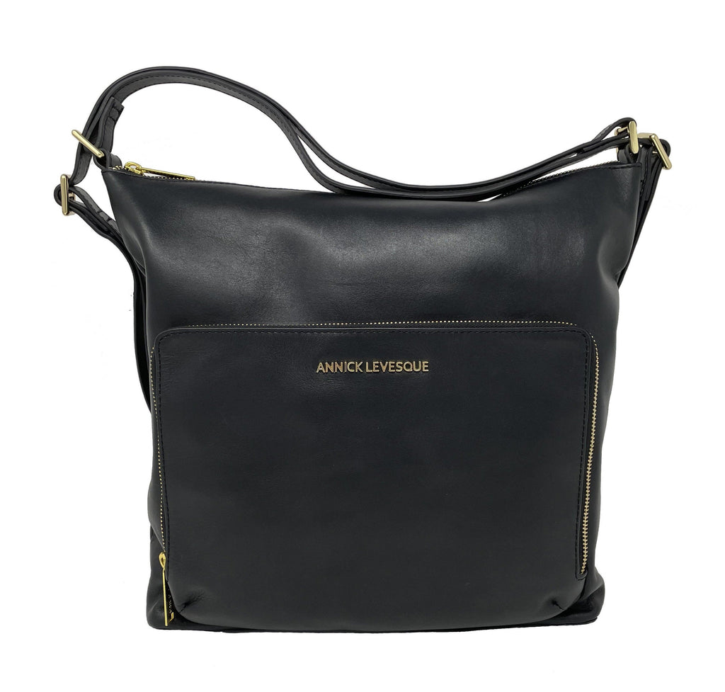 Transformable Black Genuine Leather Handbag - Alexandra
