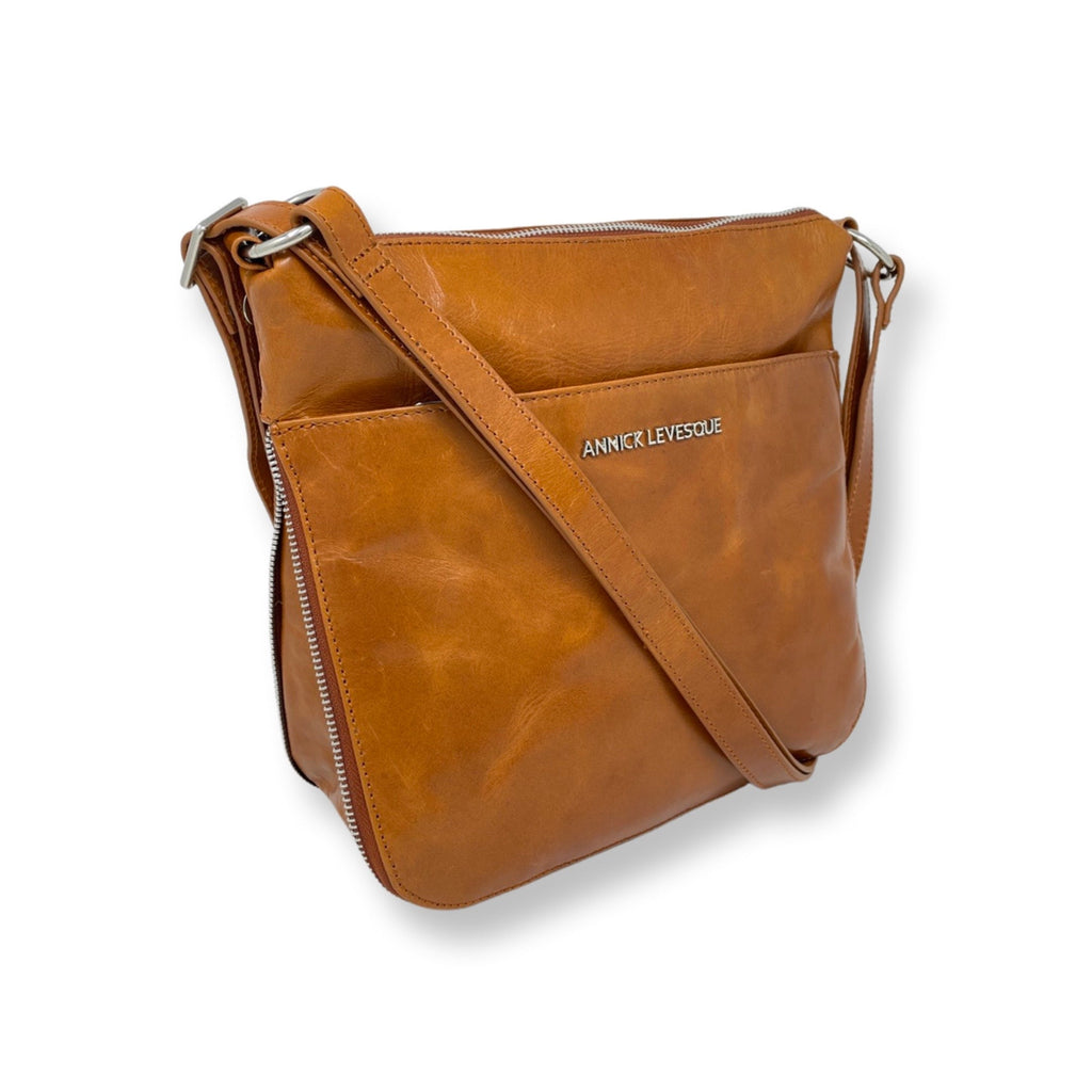 Transformable Genuine Leather Handbag in Cognac, Joséé