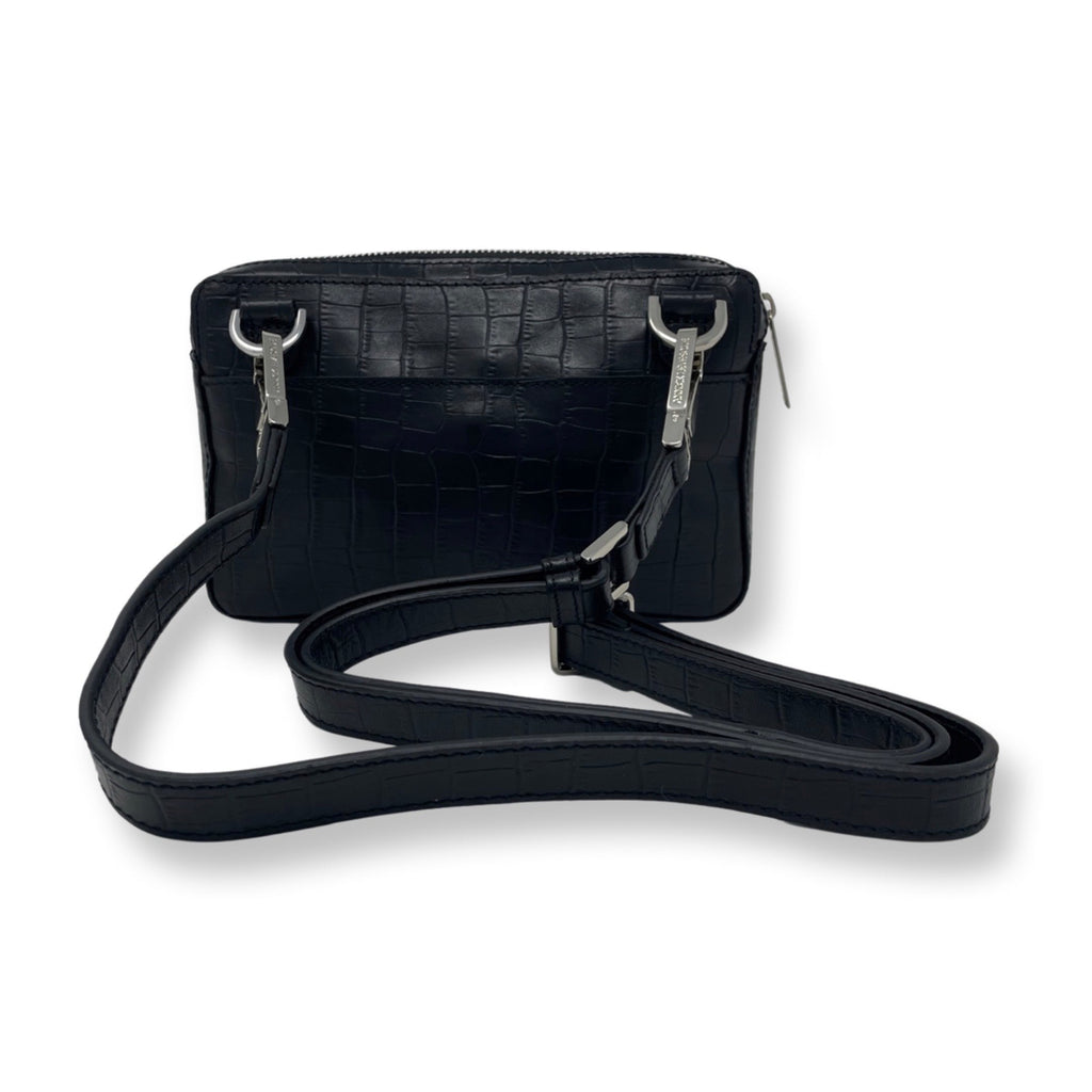 Small Leather Crossbody Bag Annie, Black Embossed