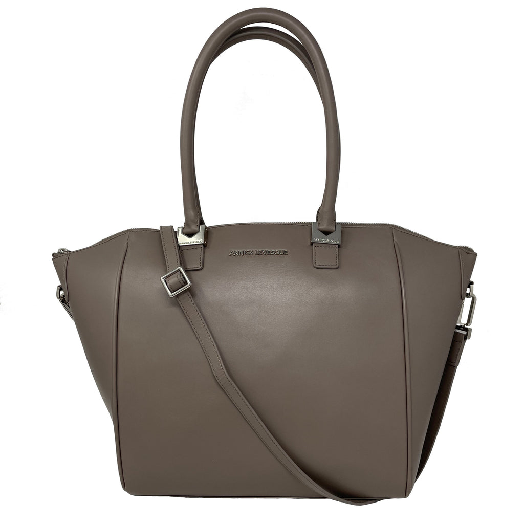 Large Taupe Leather Handbag | Mona