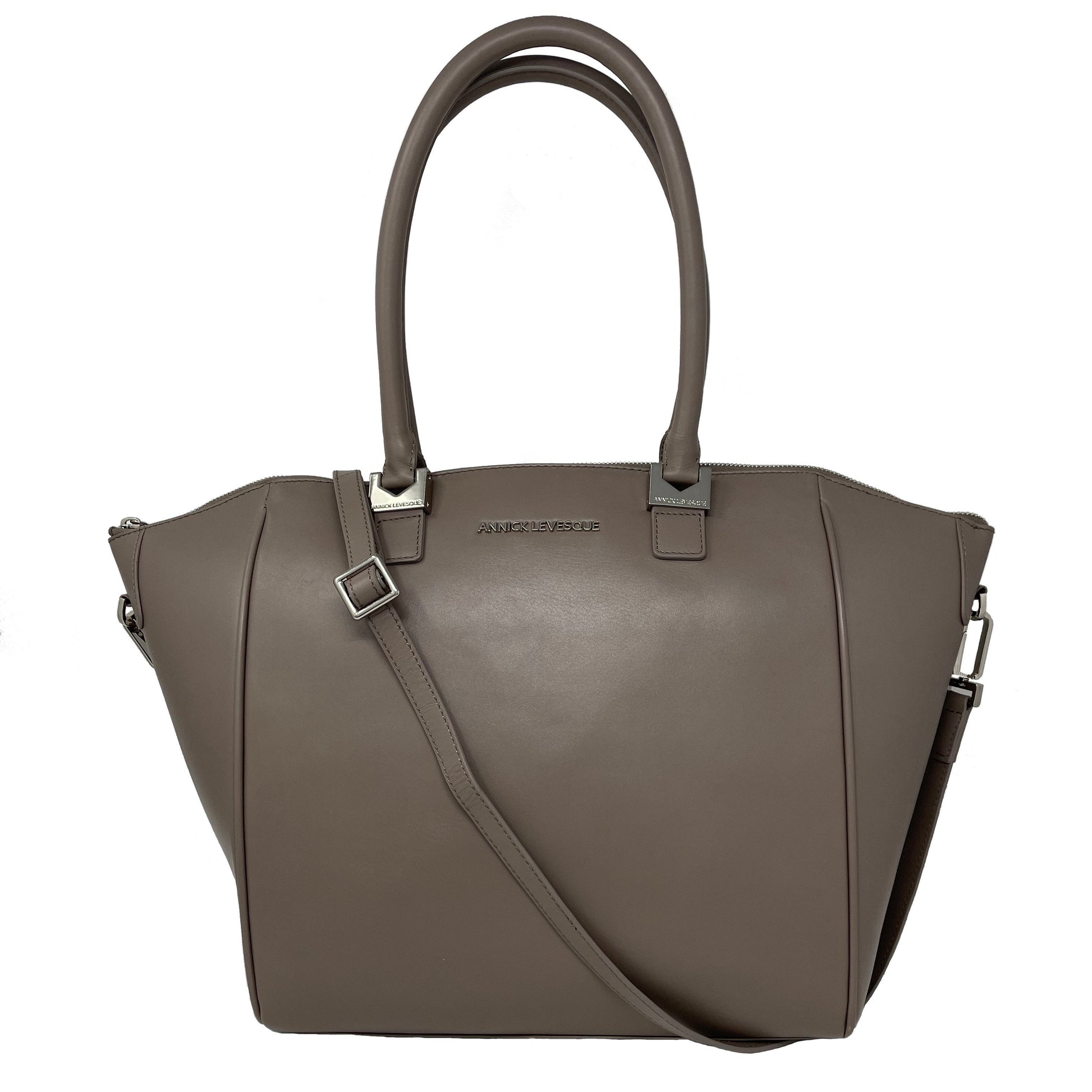 Large Taupe Leather Handbag | Mona