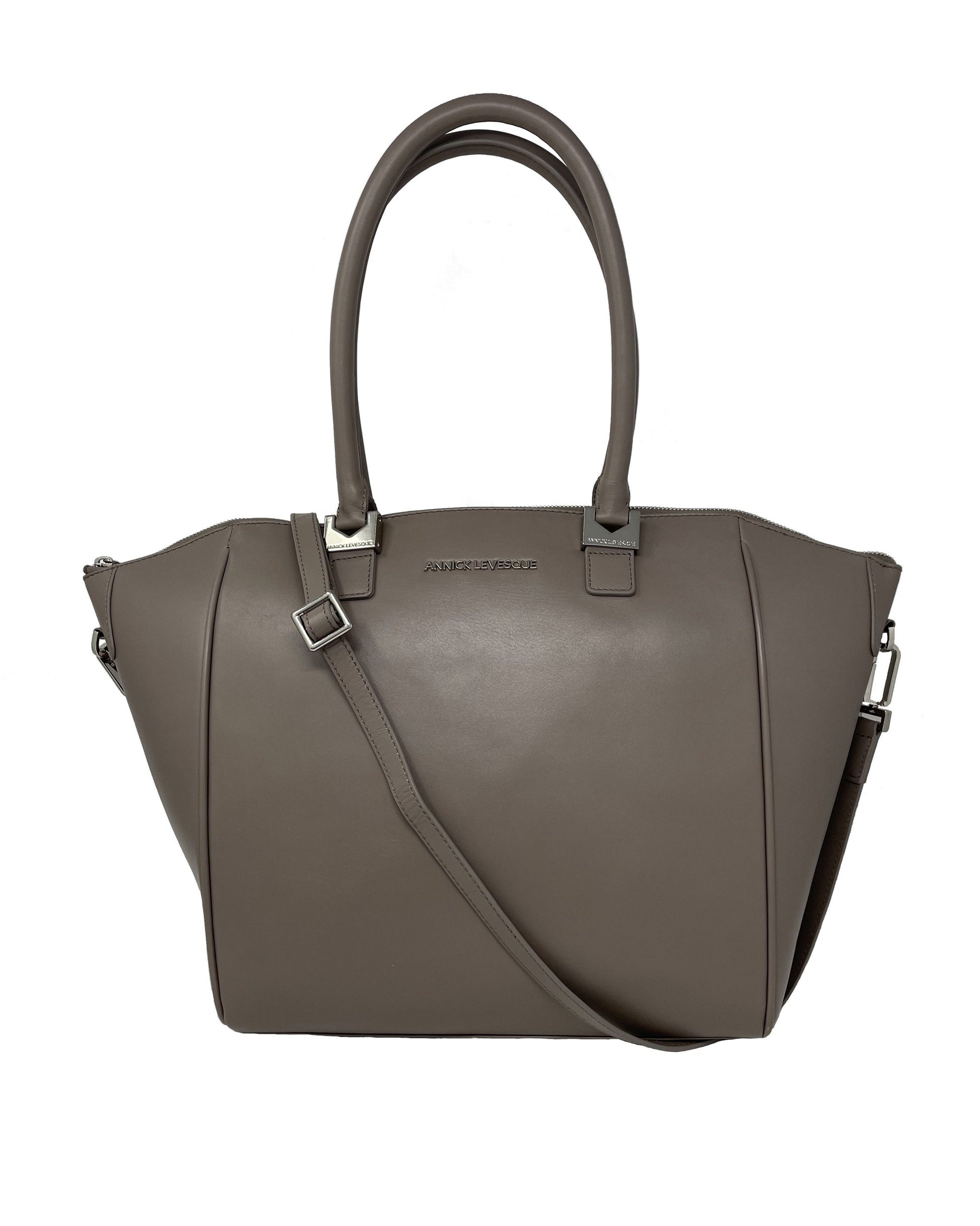 Taupe Leather Handbag | Medium Mona