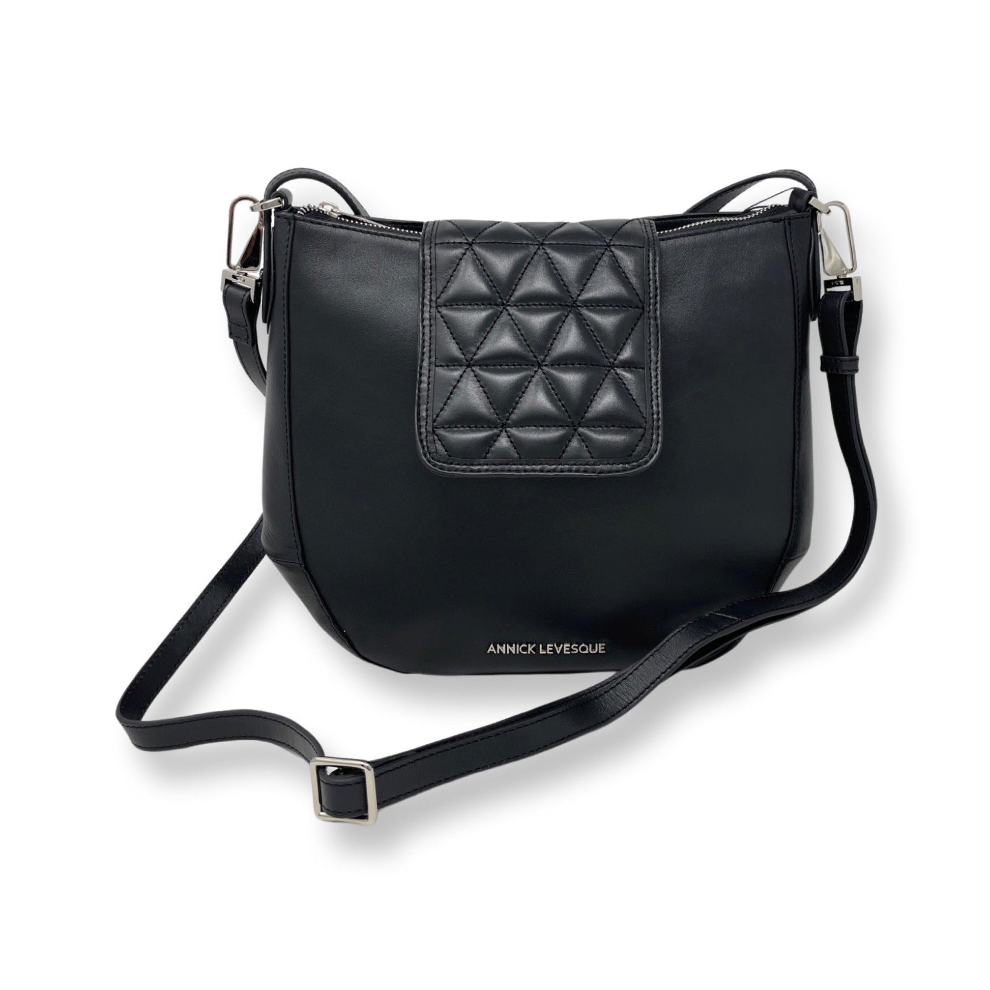 Black Leather Handbag, 2-in-1, Isabelle