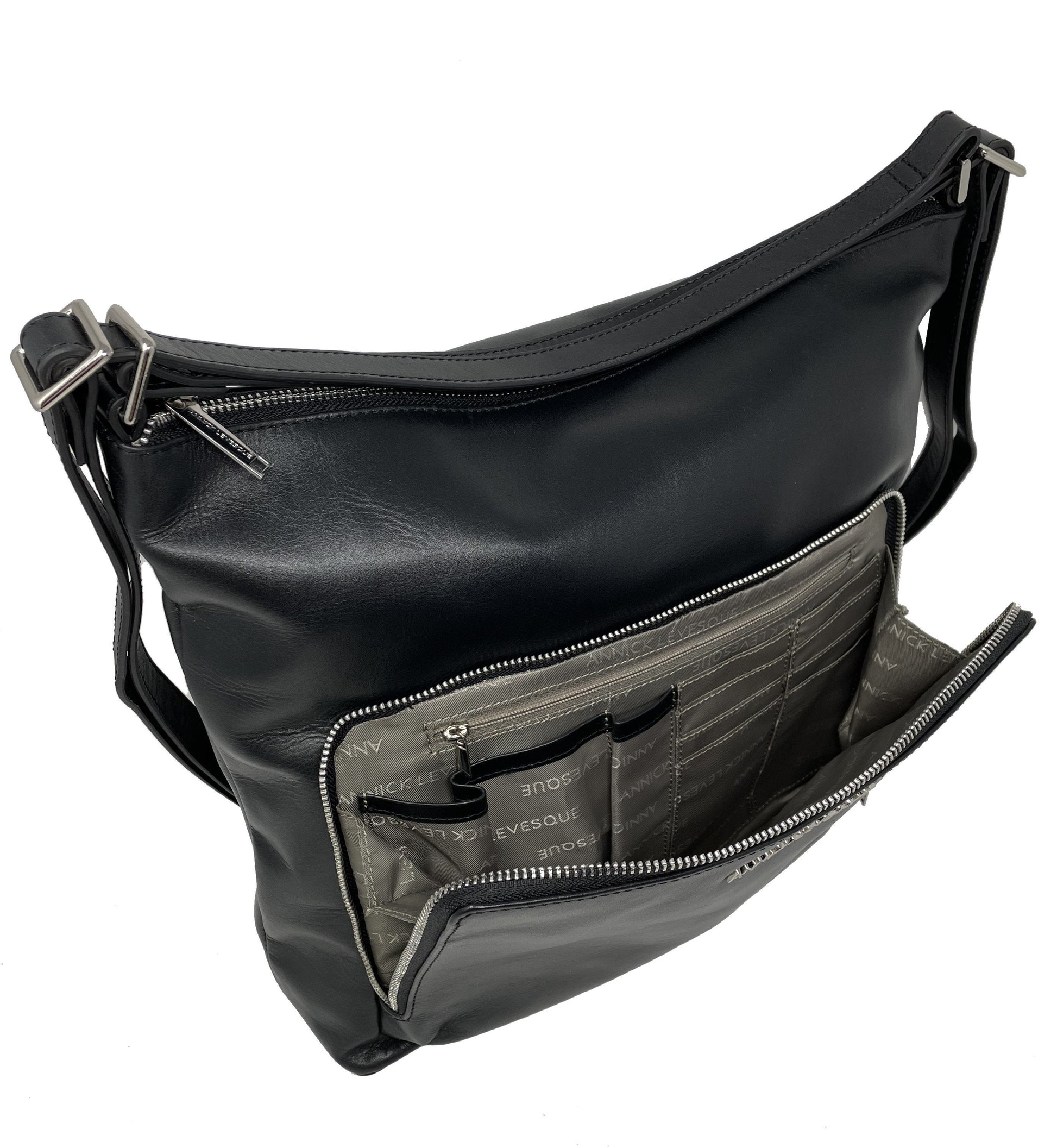 Transformable Black Genuine Leather Handbag - Alexandra