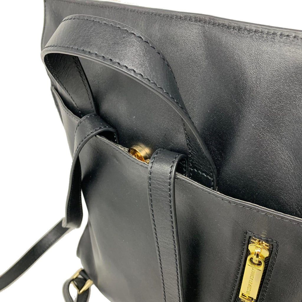 Black Genuine Leather Backpack, Antoinette