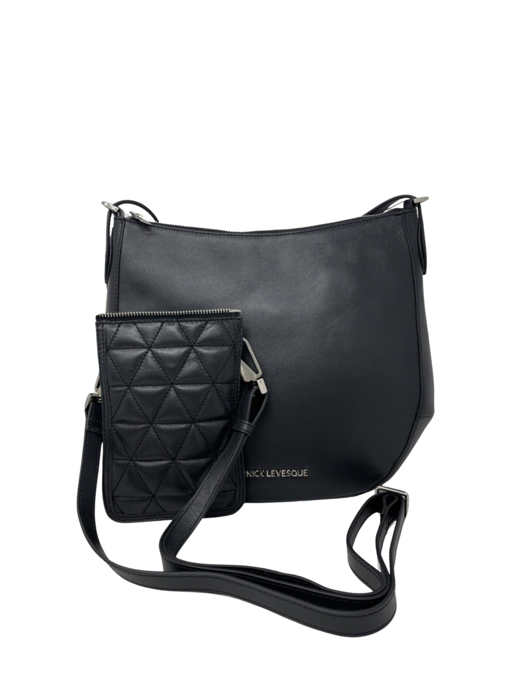 Black Leather Handbag, 2-in-1, Isabelle