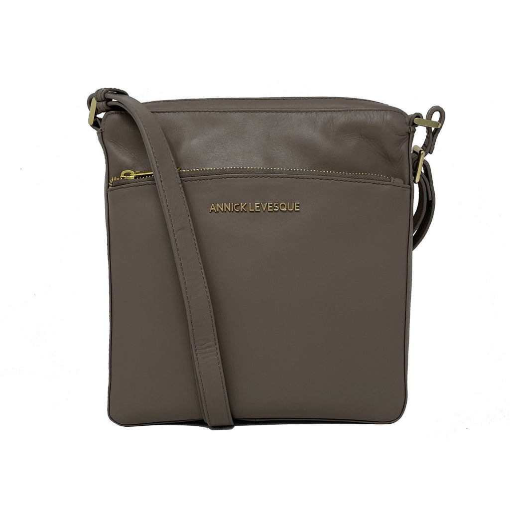 Taupe Genuine Leather Crossbody Bag | Gisèle