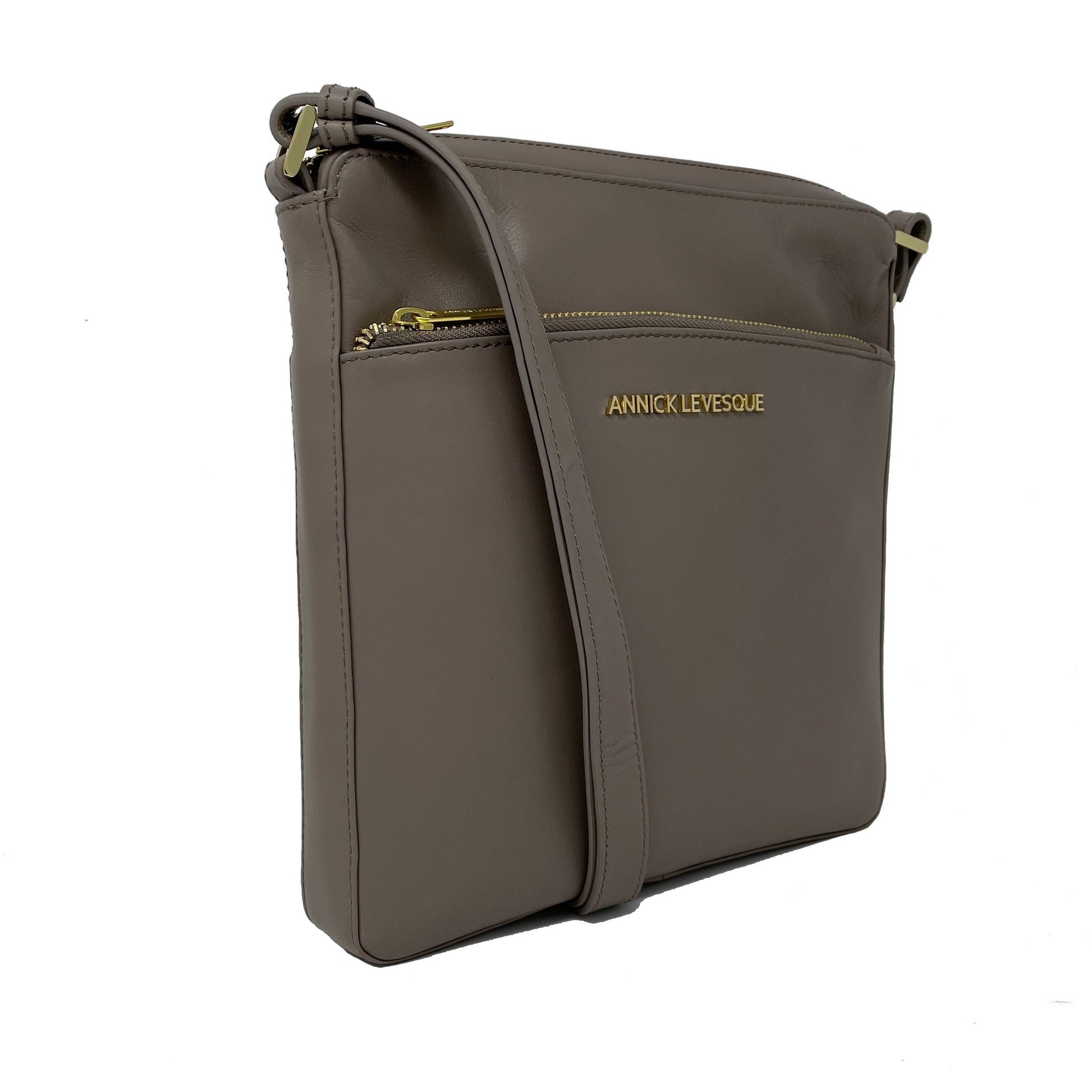 Taupe Genuine Leather Crossbody Bag | Gisèle