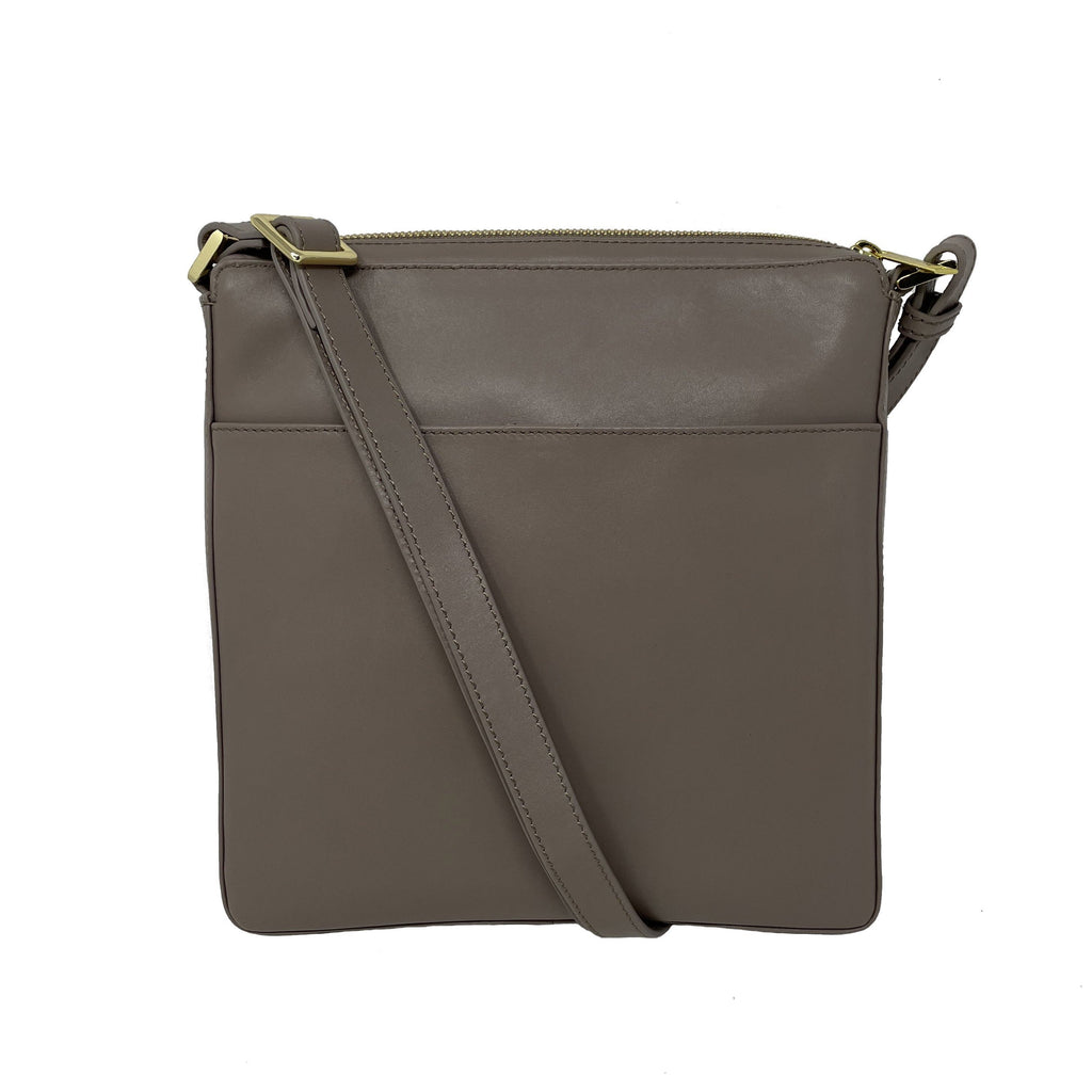 Taupe Genuine Leather Crossbody Bag | Gisèle