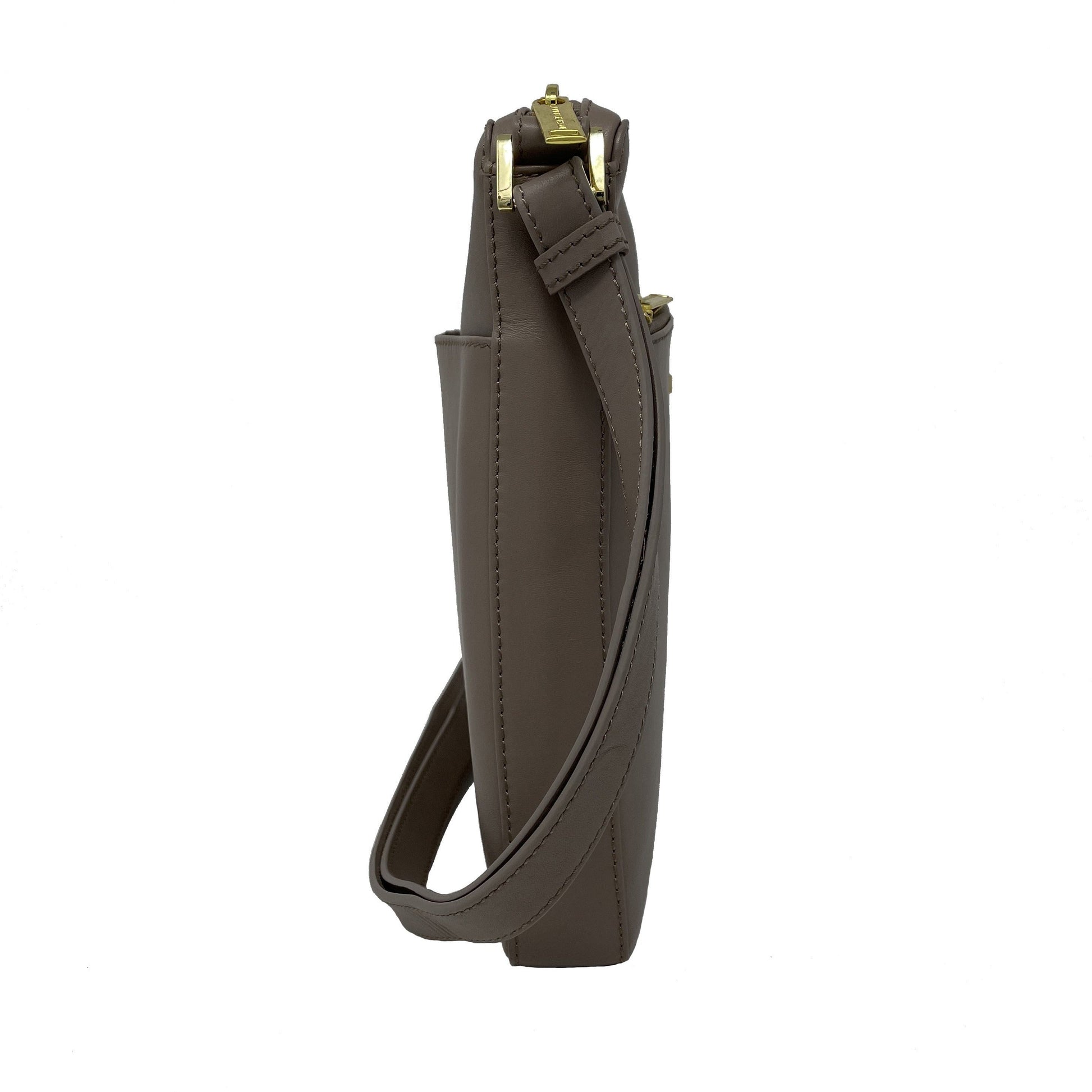 Taupe Genuine Leather Crossbody Bag | Gisèle
