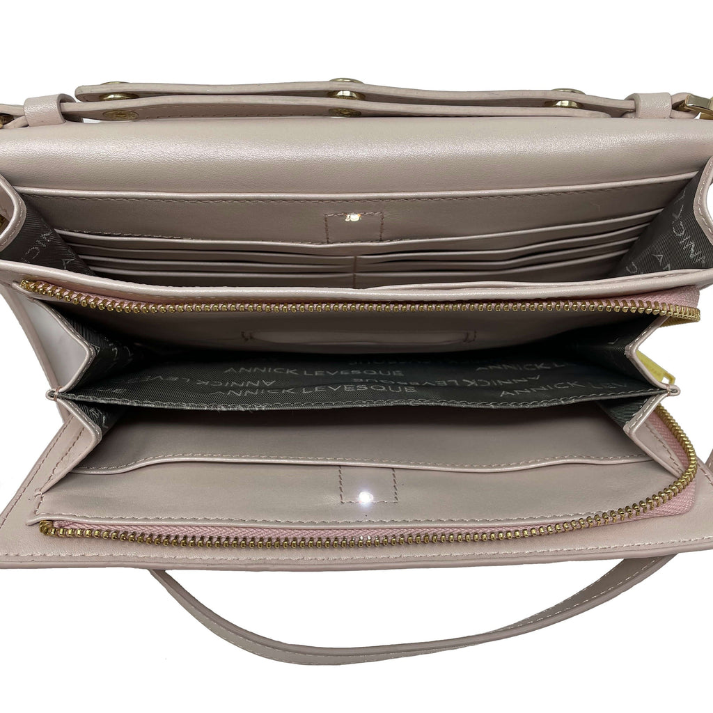 Genuine Leather Handbag with Bow Scarlett, 3 in 1, Blush Pink