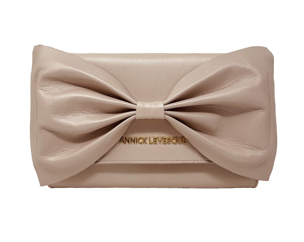 Genuine Leather Handbag with Bow Scarlett, 3 in 1, Blush Pink