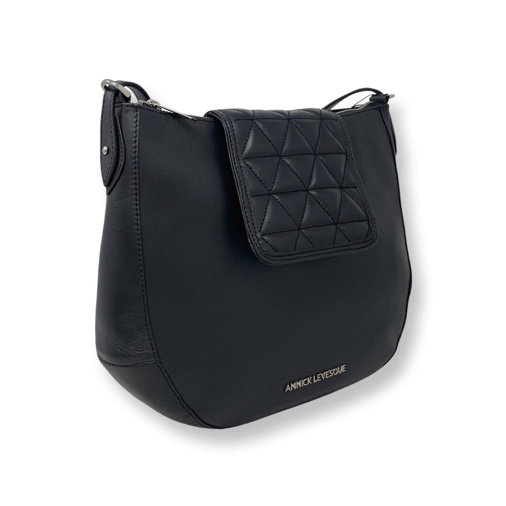 Black Leather Handbag, 2-in-1, Isabelle