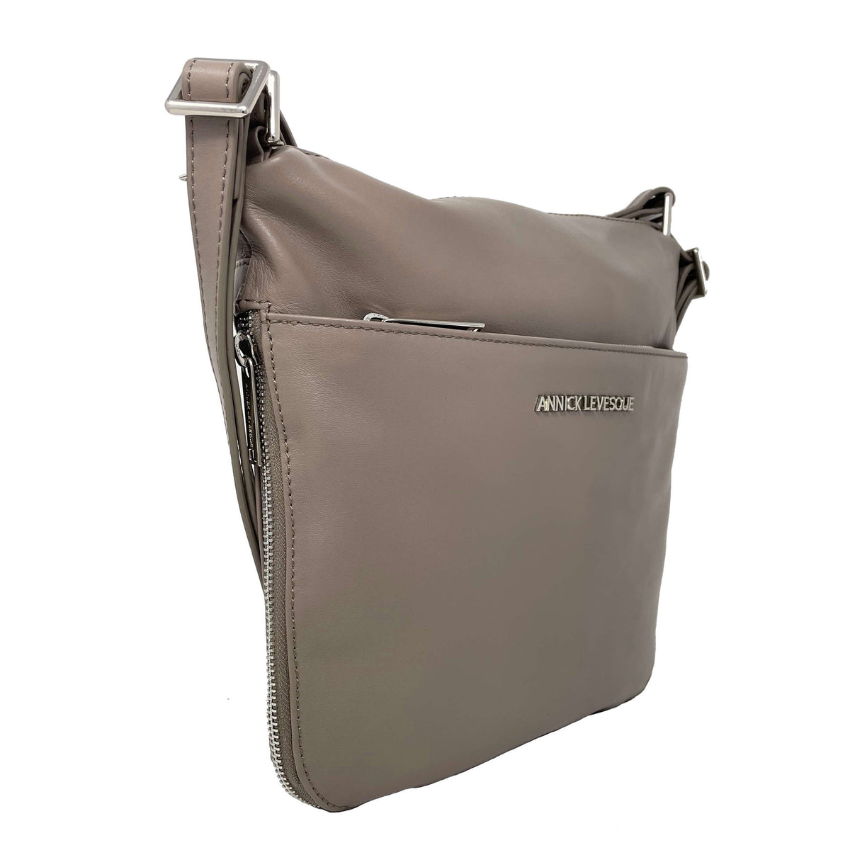 Transformable Genuine Leather Handbag in Taupe, Josée