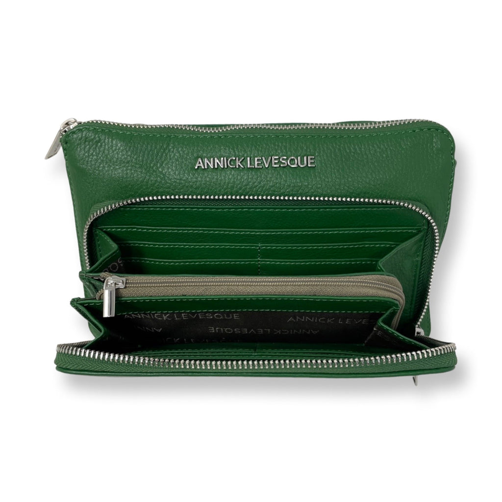 Small Green Leather Crossbody Wallet - Carmen