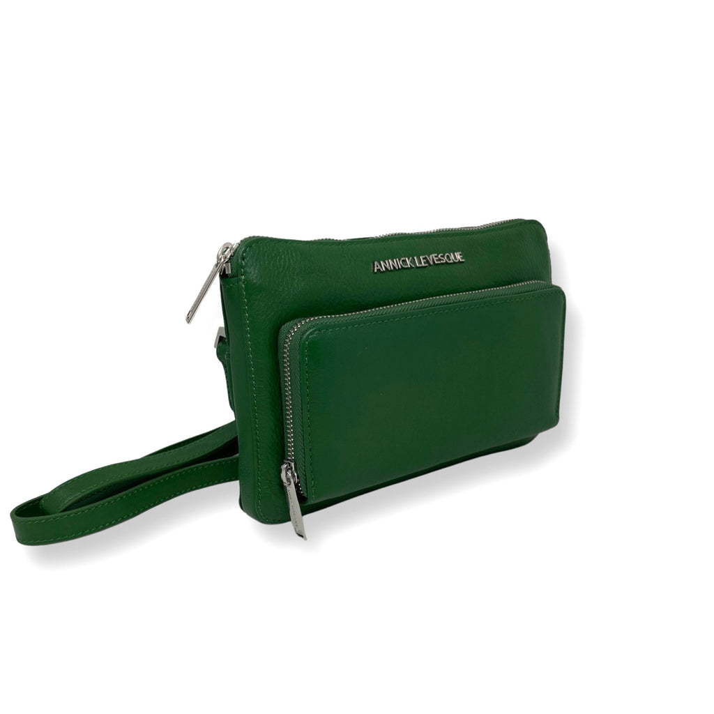 Small Green Leather Crossbody Wallet - Carmen