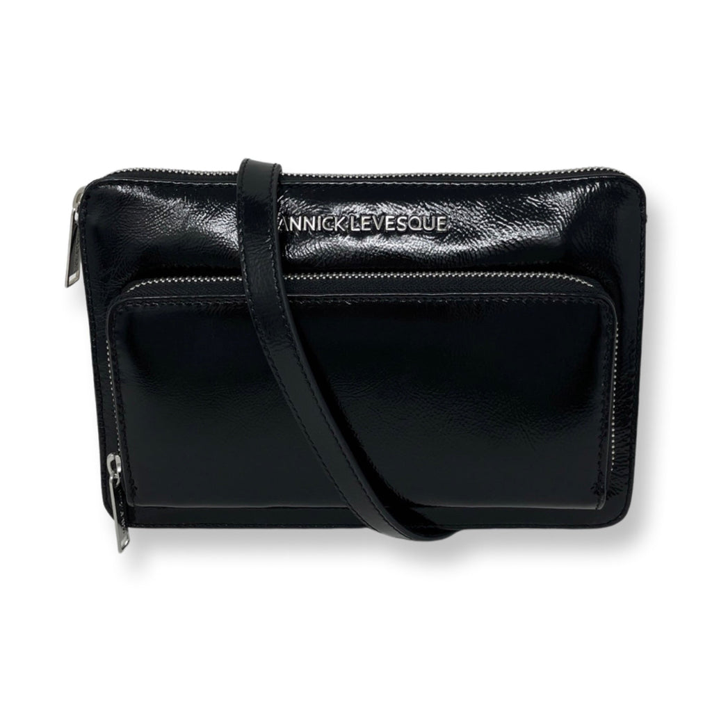 Small Black Patent Leather Crossbody Wallet, Carmen - PREORDER