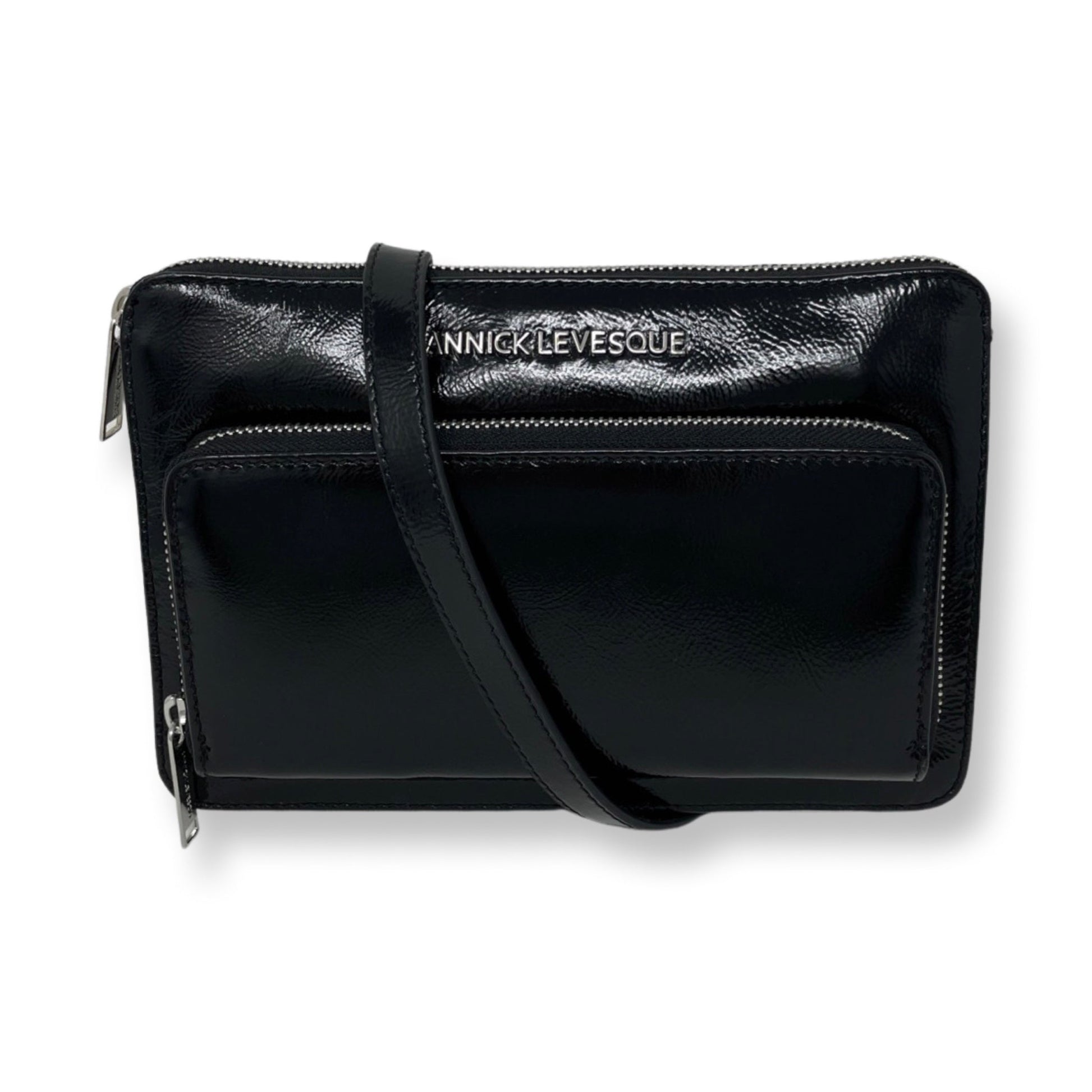 Small Black Patent Leather Crossbody Wallet, Carmen - PREORDER