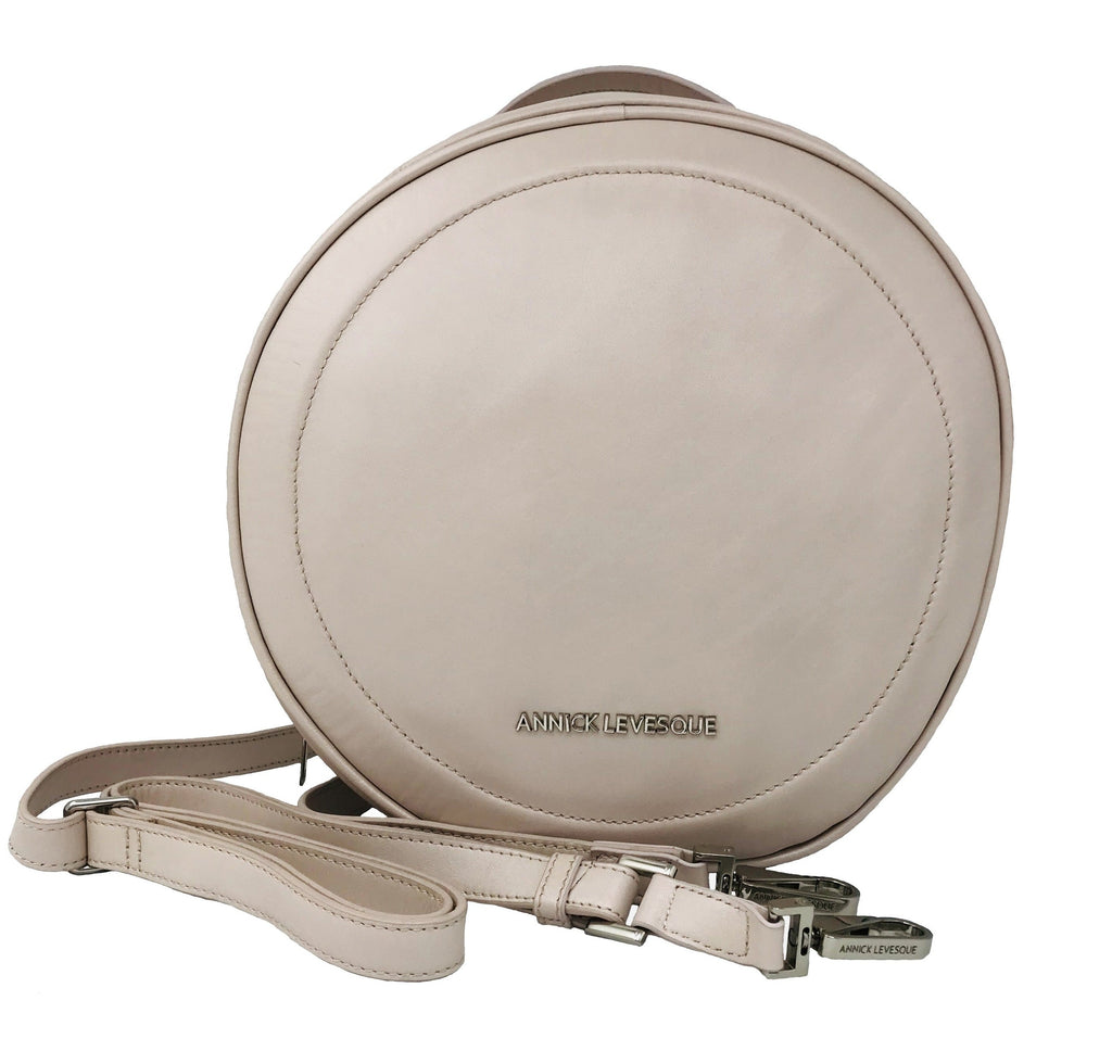 Round Genuine Leather Bag in Powder Pink, Convertible, Heidi