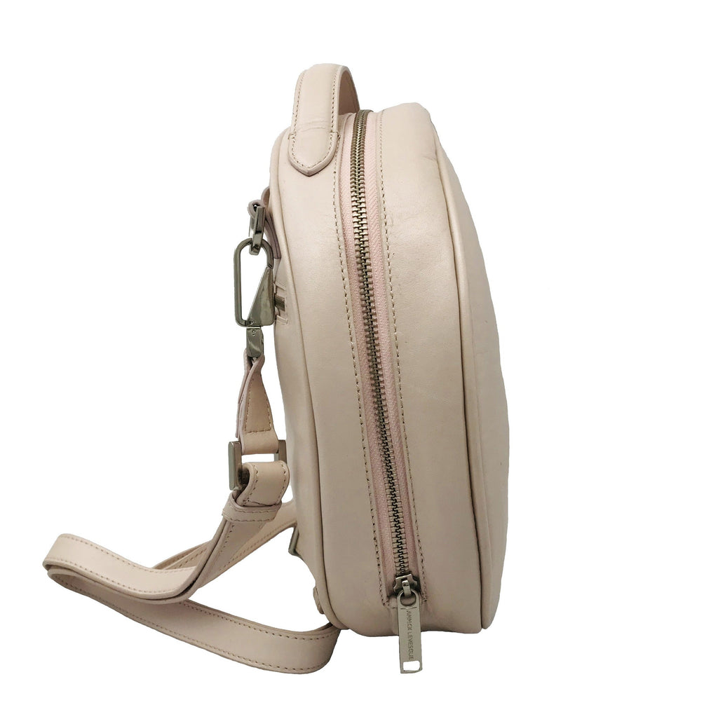 Round Genuine Leather Bag in Powder Pink, Convertible, Heidi